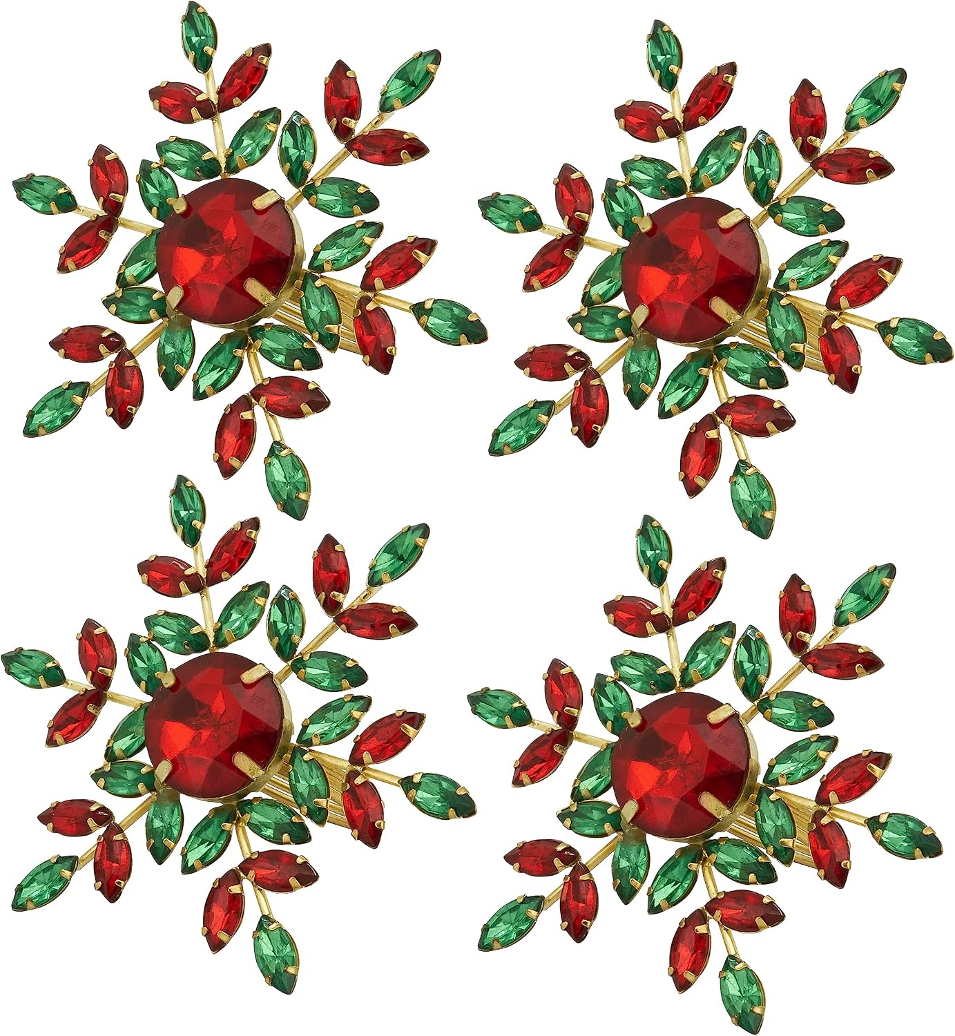 Saro Lifestyle Festive Flurry Beaded Snowflake Napkin Ring (Set of 4), Red/Green