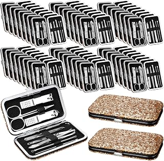 Geosar 50 Set 8 in 1 Travel Manicure Kit Bulk Professional Nail Clippers Pedicure Nail Care Tools Grooming Stainless Steel Set with Portable Travel Case, Gift for Valentine Men Women(Glitter Gold)