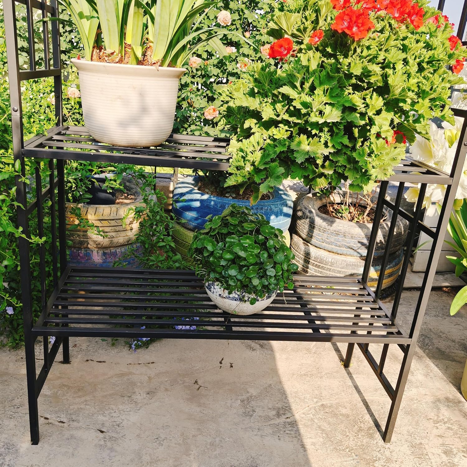Garden Arch with Seat, Garden Arch for Climbing Plant, Outdoor Garden Backyard, Metal Garden Arch with Bench, Outdoor Pergola Trellis Archway for Climbing Roses Vines, 2-Person Garden Arbor with Seat