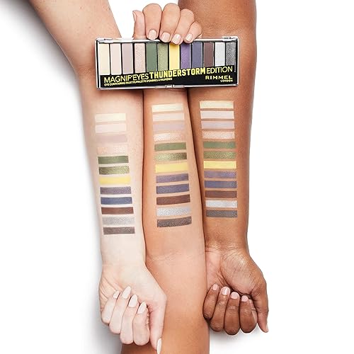 Miniatura 5 de Rimmel London Magnif'Eyes Paleta de sombras de ojos, 12 tonos, fórmula mezclable, versátil, 010, tormenta eléctrica, 0.5 onzas
