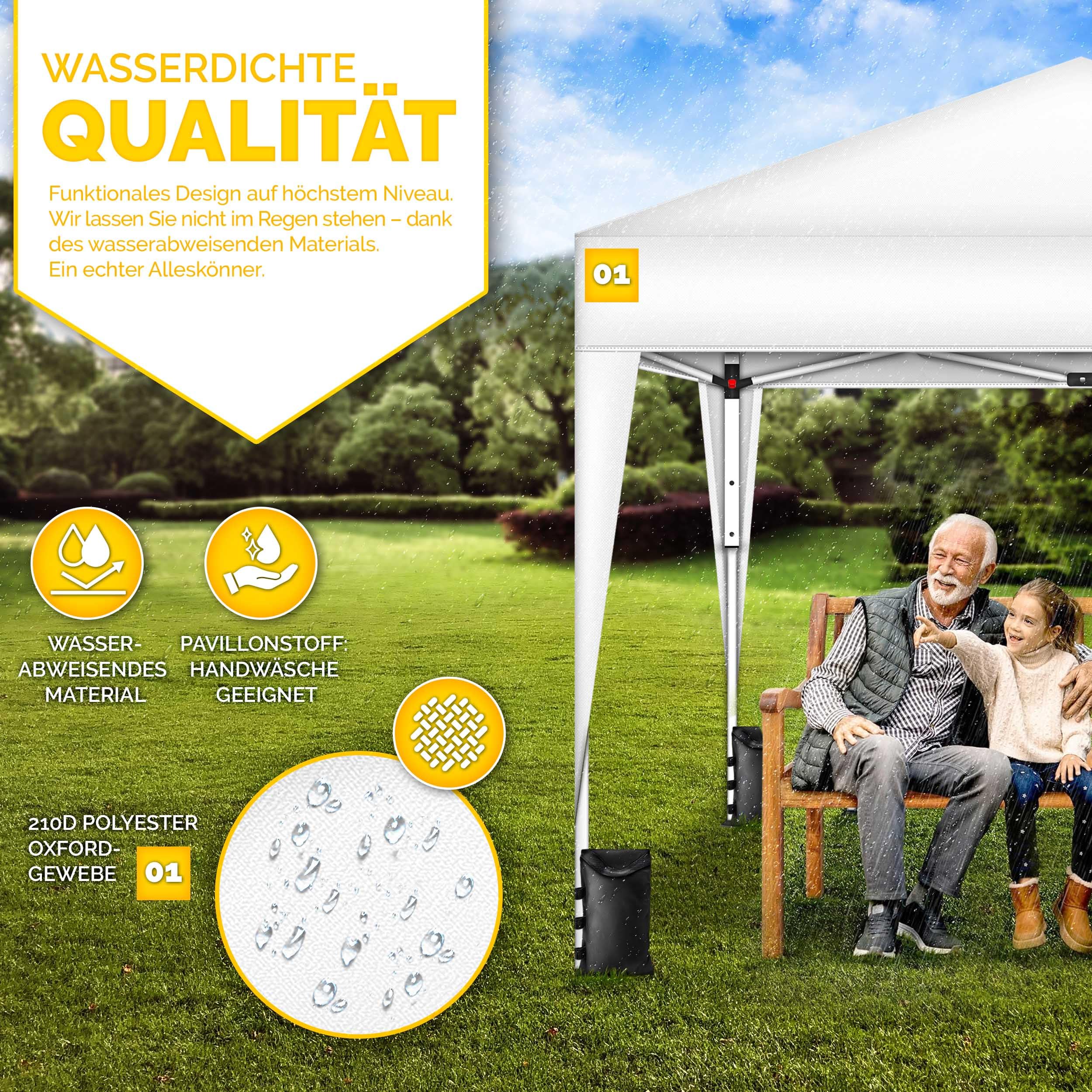 Tillvex Gazebo 3x3m Impermeabile Pieghevole Pop-Up Regolabile in Altezza con Protezione UV 50+ Tenda da Giardino Bianco