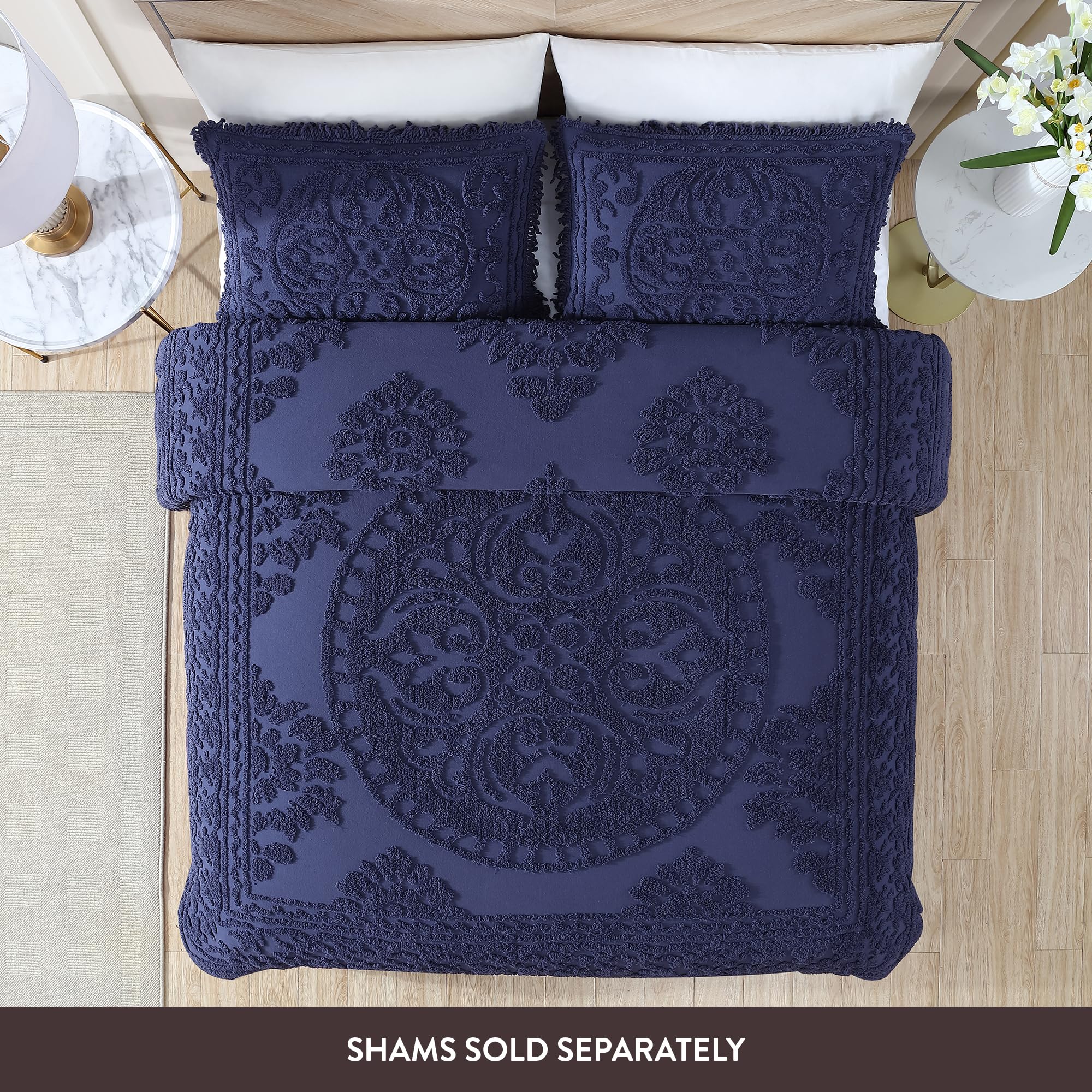 Beatrice Home Fashions Narzuta na łóżko, szenil, granatowy, z dwoma pojedynczymi łóżkami