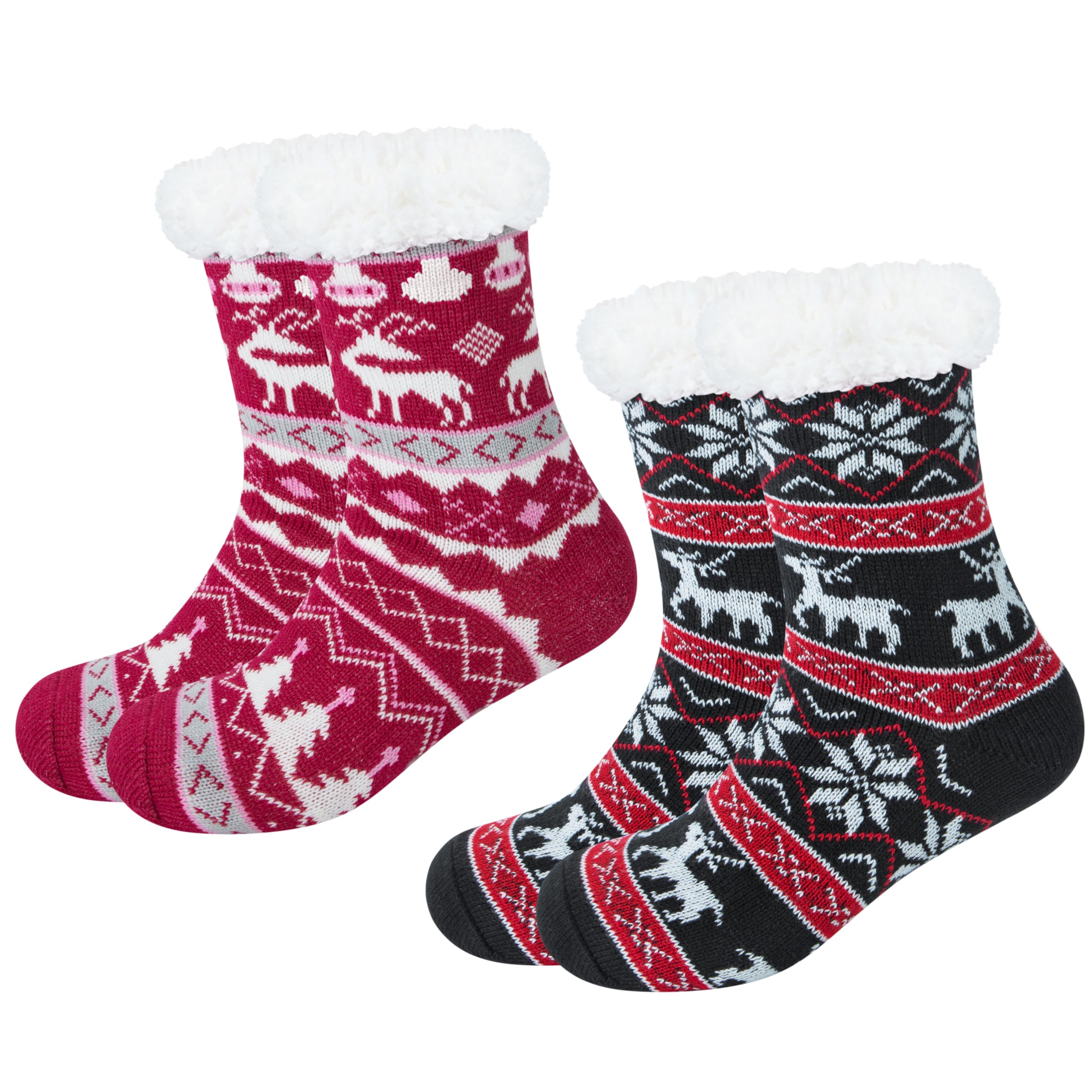 Chalier Fashion2 pair Slipper Socks for Women Ladies Animal Warm Slipper Socks Fluffy Thermal Fleece Bed Socks Winter Lining Knit Cute Anti-slip Gripper Fuzzy Cozy Gift Socks