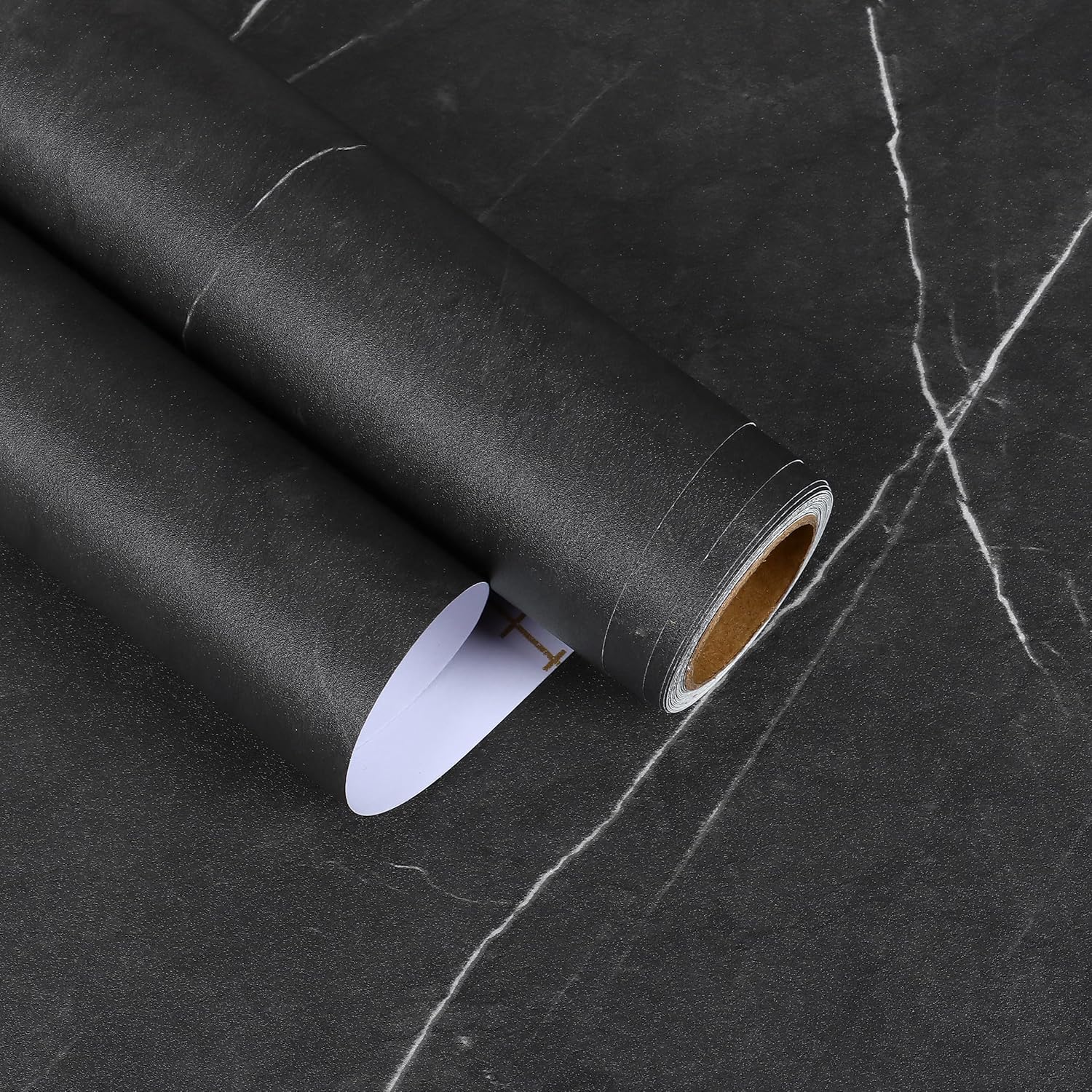 Matte Black Marble Countertop Contact Paper Peel and Stick Marble Wallpaper Black Vinyl Wrap for Countertops Waterproof 15.7"x472" Self Adhesive Removable Dark Kitchen Wallpaper for Cabinets