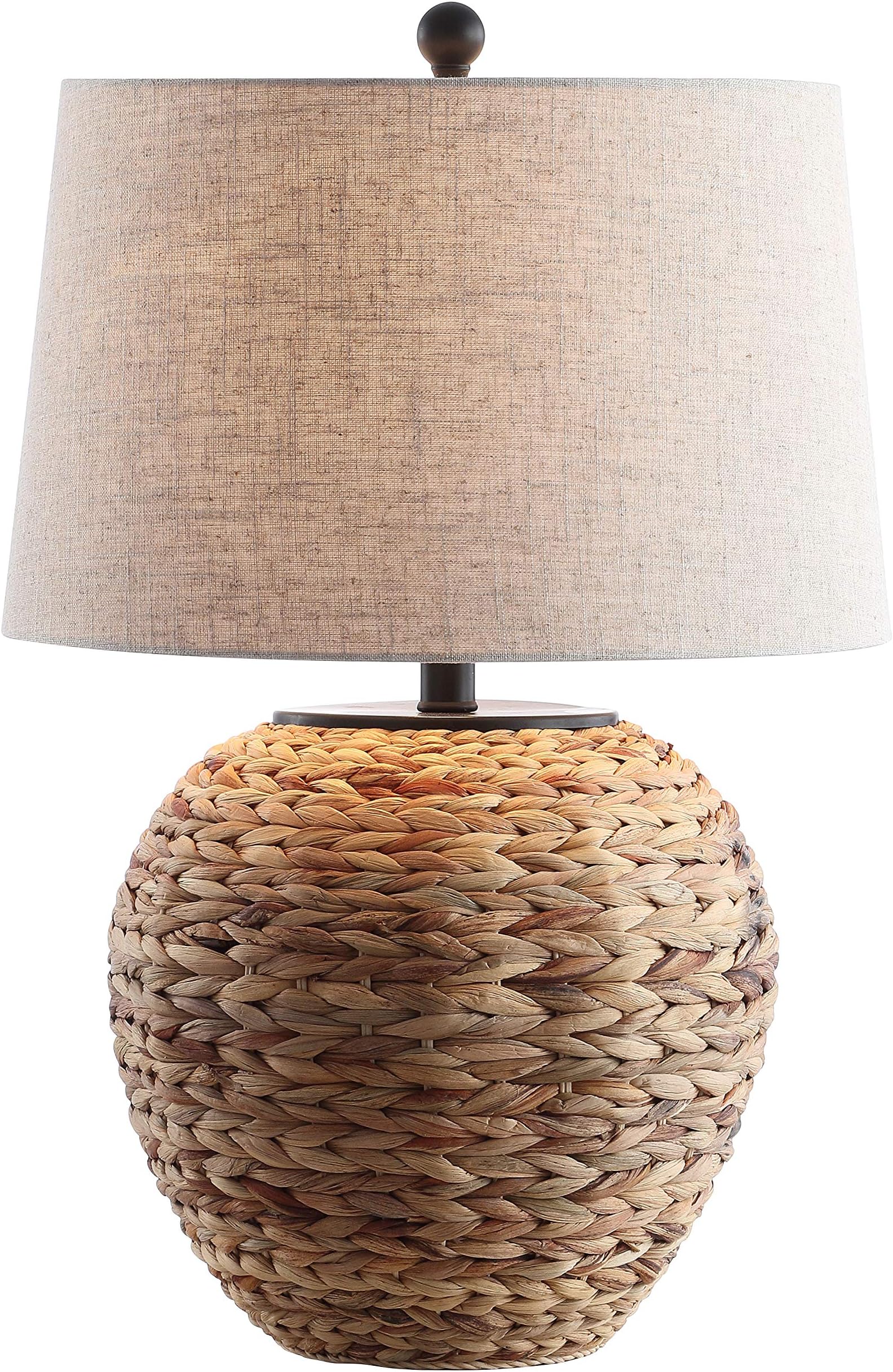 24.5" Natural Water Hyacinth Farmhouse Basket Table Lamp, Coastal Decor for Living Room Bedroom Nightstand, Light Gray Linen Shade, LED Bulb Included JYL6501A