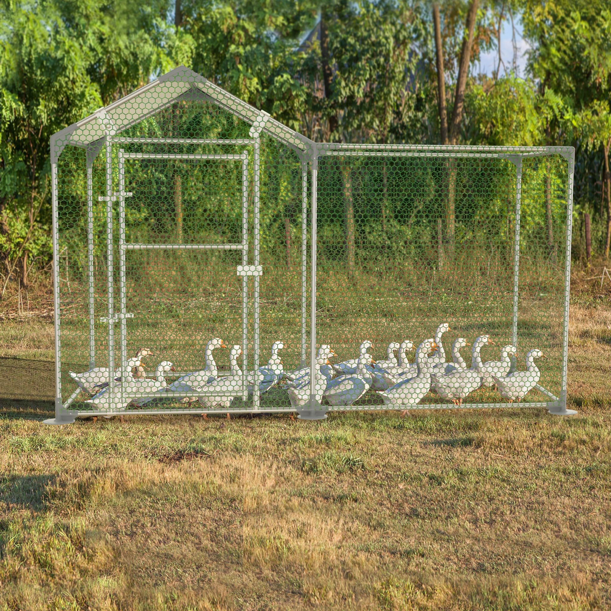 LILIIN Gallinero de 2 x 1 x 1,4 m, Acero Galvanizado, Jaula para Gallinas, Patos, Conejos y Gansos, Cercado al Aire Libre con Cerradura, Aviario para Aves de Corral y Animales Pequeños, Color Verde