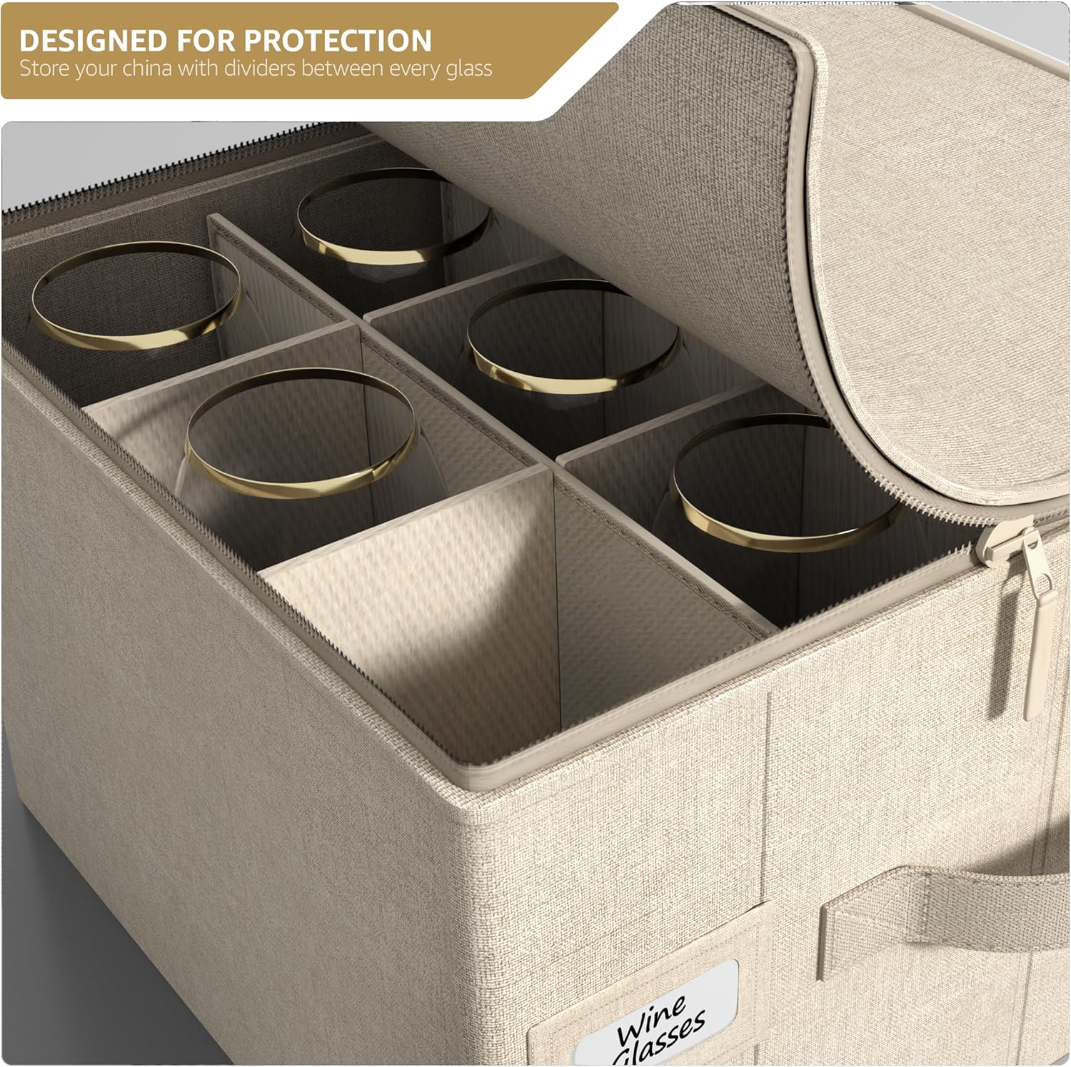 Sorbus Stemware Storage Cases Hard Shell, Wine Glass Storage Box Case with Dividers and Handle - China Storage Containers Holds 12 Crystal Glassware, Red White Wine Glasses, Champagne Flutes, Goblets