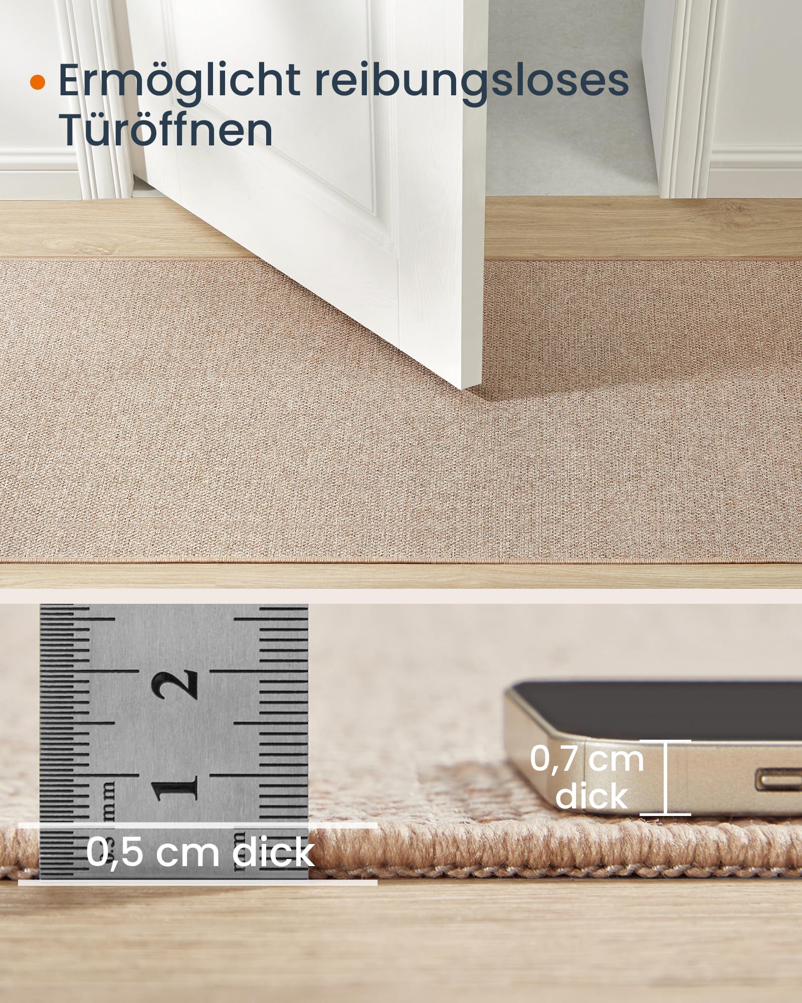 SONGMICS HOME Outdoor Teppich, 80 x 200 cm, Wohnzimmerteppich, Läufer, maschinenwaschbar, rutschfest, Jute-Optik, für Flur, Terrasse, Balkon, Küche, Schlafzimmer, Esszimmer, Kamelbraun TAR096K01