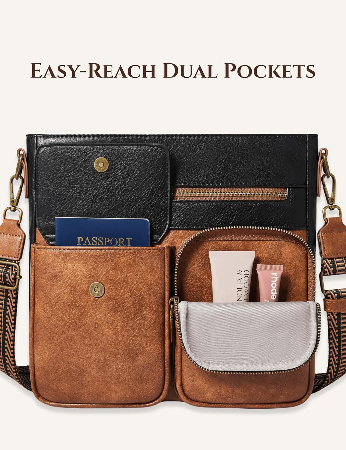 Yarnic Crossbody Bags for Women, Multi Pocket Crossbody Purse Vegan Leather Shoulder Handbags with Guitar Strap - Image 6