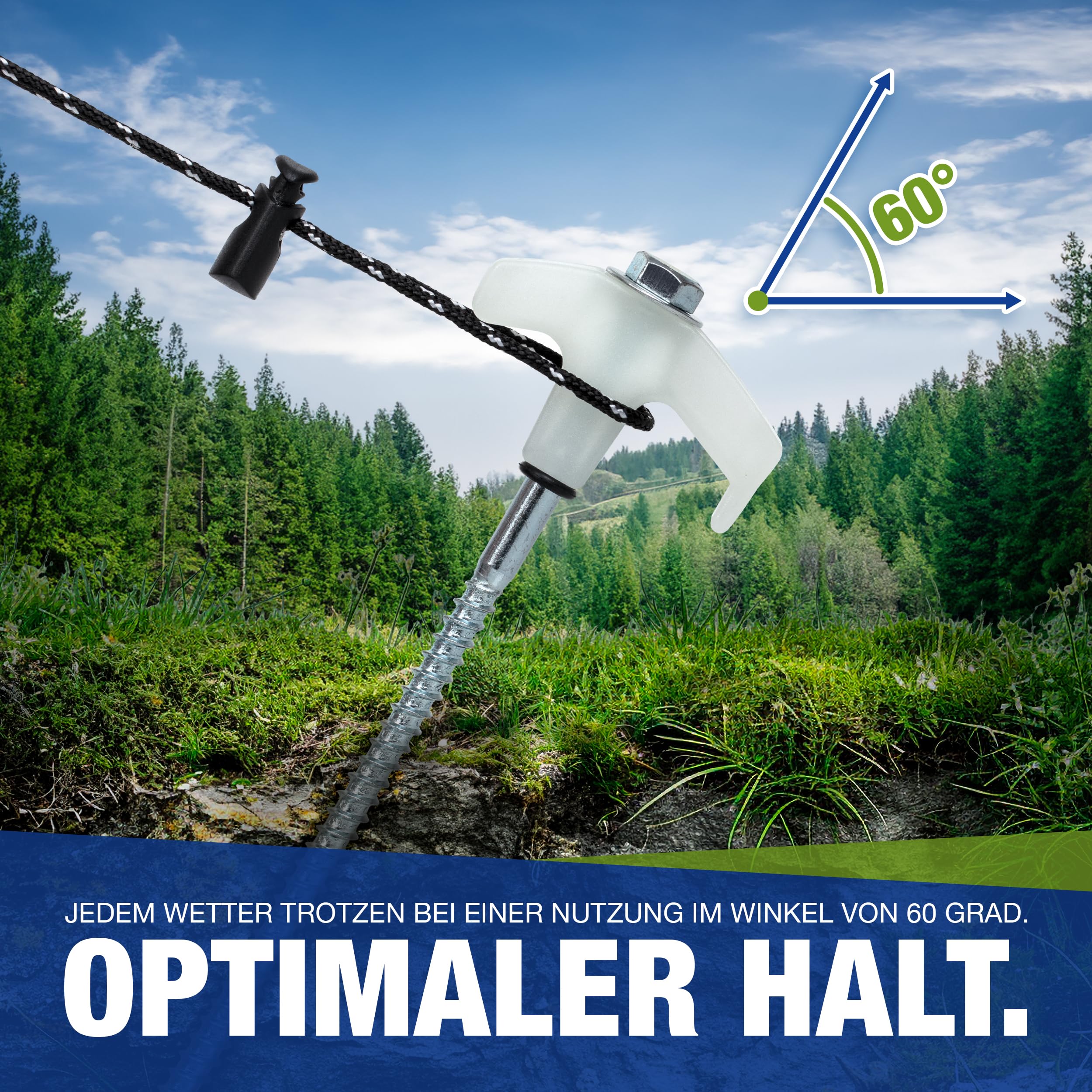 NTG Tent Pegs With Thread, Pack Of 15, Adaptor For Cordless Screwdrivers, Also For Stone Floor, Glow In The Dark, Rust Protection Thanks To Galvanising, Tent Anchor, Storm Pegs, Set With Case