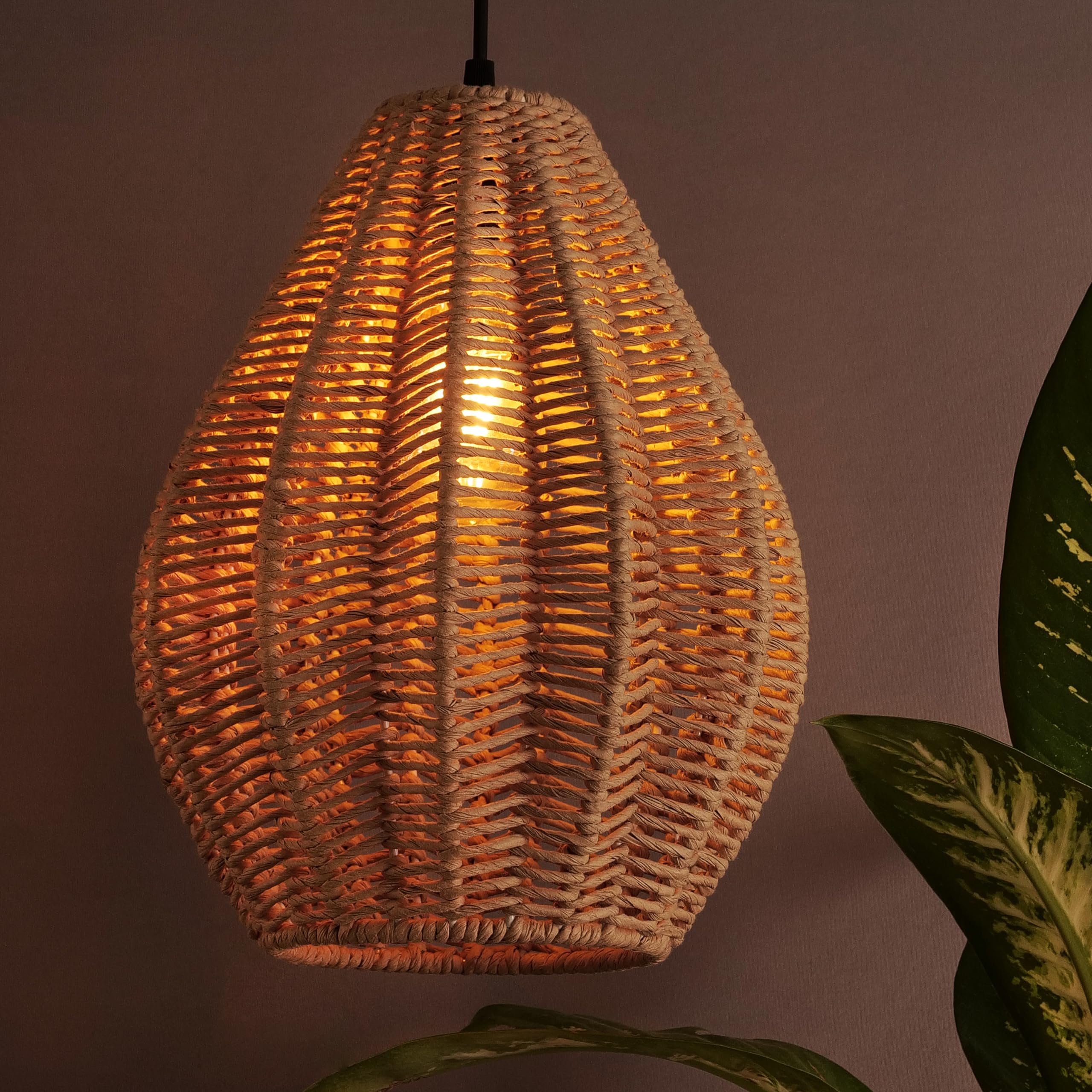 Decazone Pendant Light Rattan Hanging Lights Rope Cord, Indoor Hanging Lamps for Boho Living Room Bedroom (Bulb not Included)