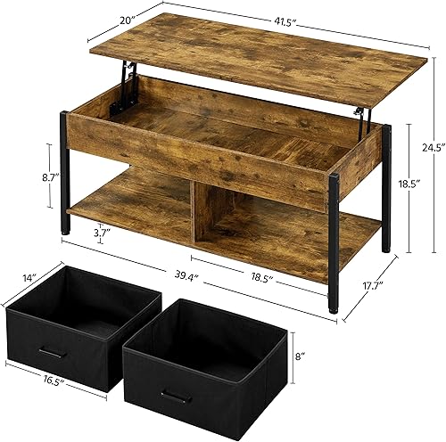 Miniatura 3 de Yaheetech Mesa auxiliar elevable con almacenamiento y 2 cestas de tela, mesa de centro de madera de 41.5 pulgadas para sala de estar y oficina,