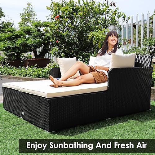 Miniatura 5 de COSTWAY Almohadas de sofá de ratán para patio al aire libre, color beige
