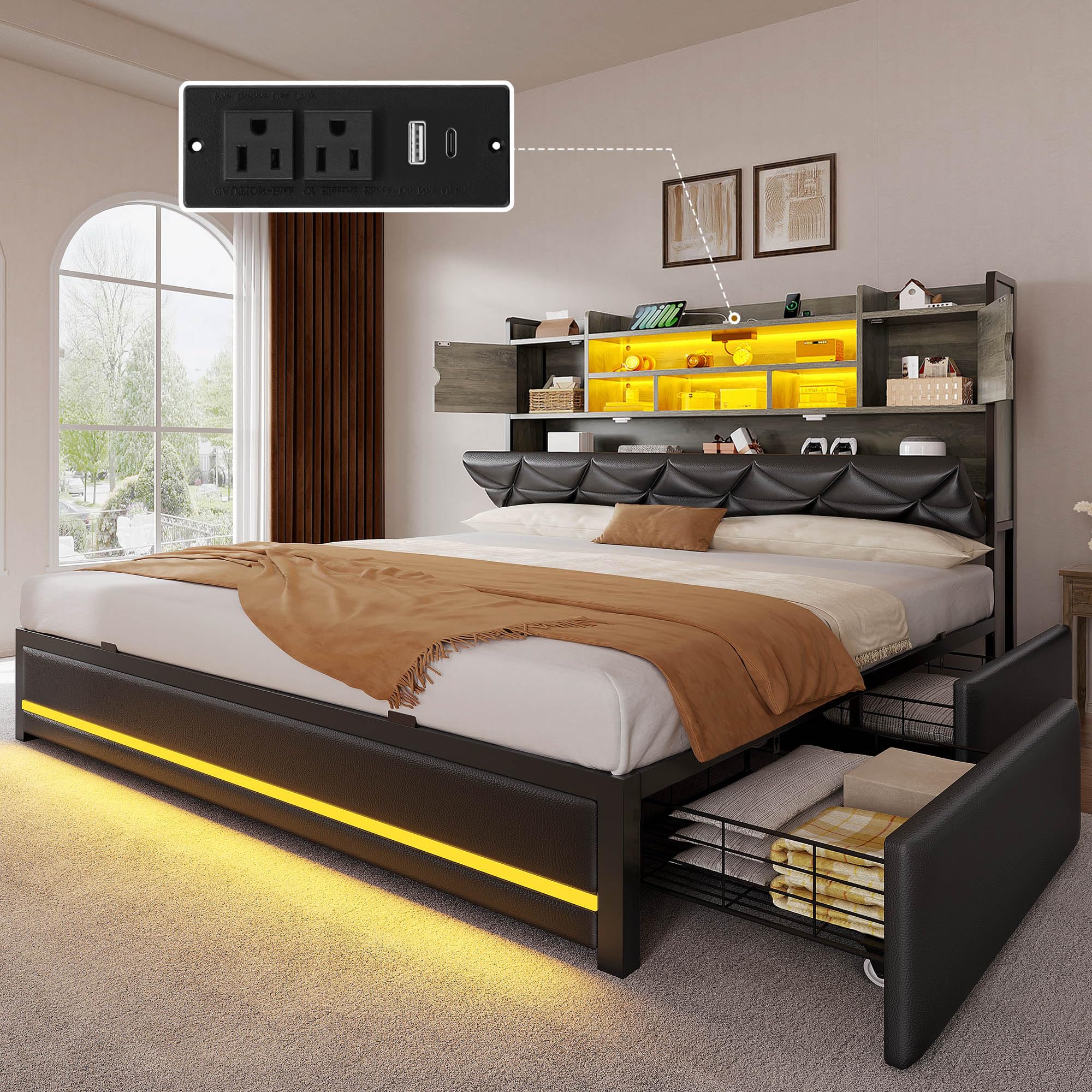 DWVO Queen Bed Frame with RGB LED Lights