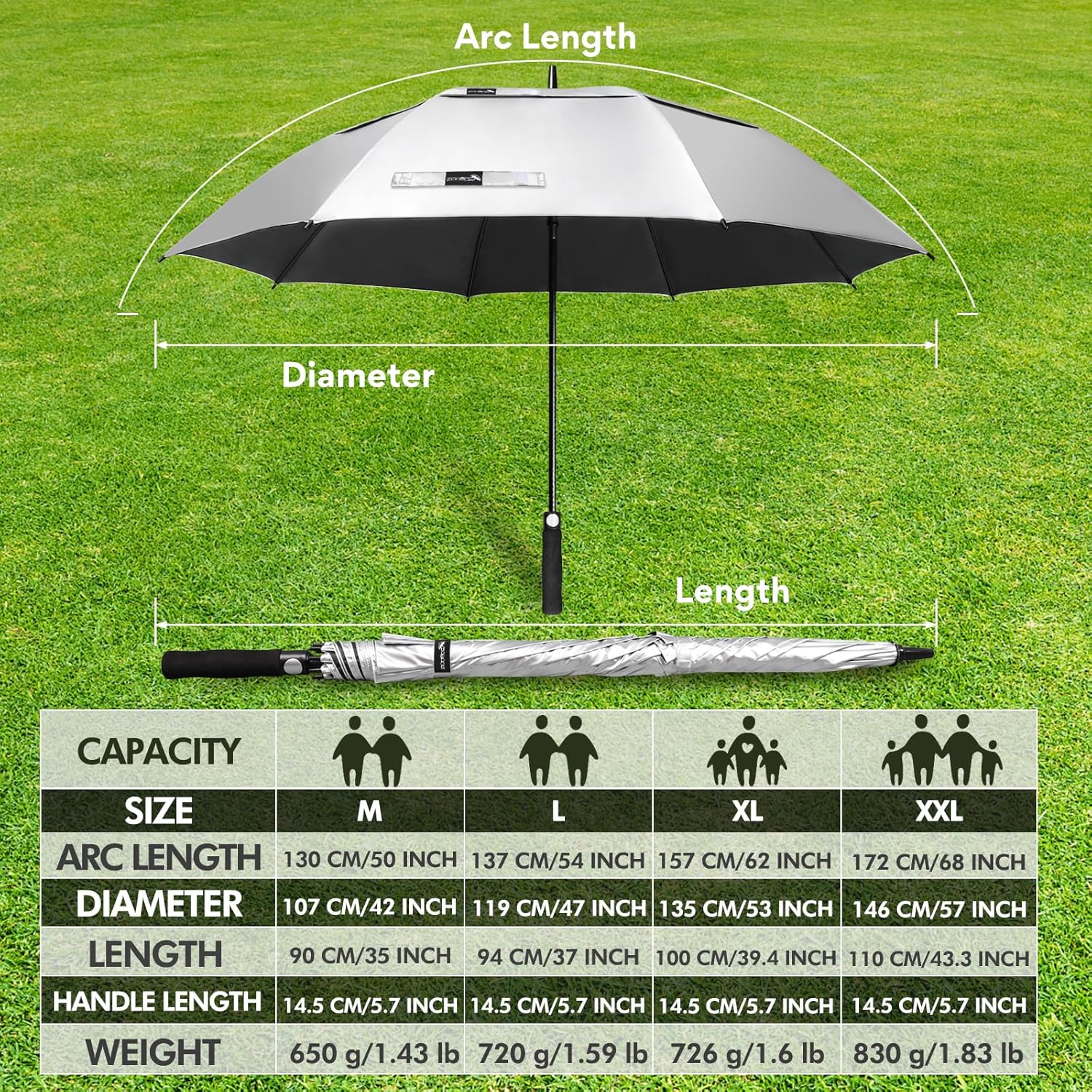 ZOMAKE Large Golf Umbrella UV Potection,51/54/62/68 Inch UV Blocking SPF Umbrellas for Sun Protection Windproof Heavy Duty Vented Double Canopy - Image 2