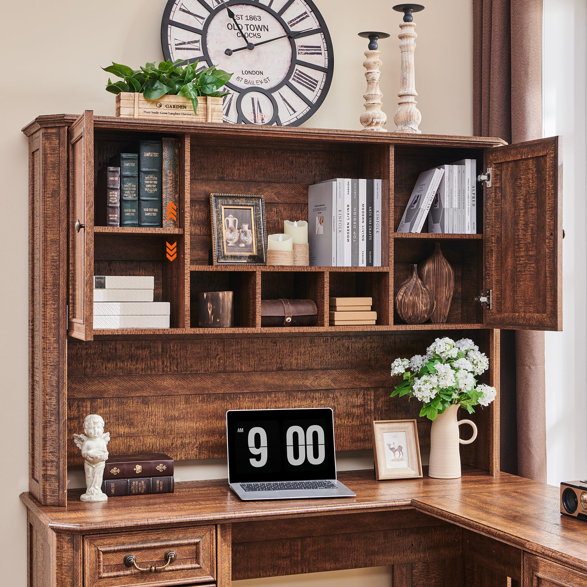 T4TREAM 59" Home Office Desk Hutch with Ample Storage, Only Match VSC Series Farmhouse Desk (Reclaimed Barnwood)
