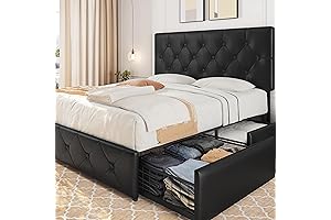 Yaheetech Queen Size Black Faux Leather Platform Bed