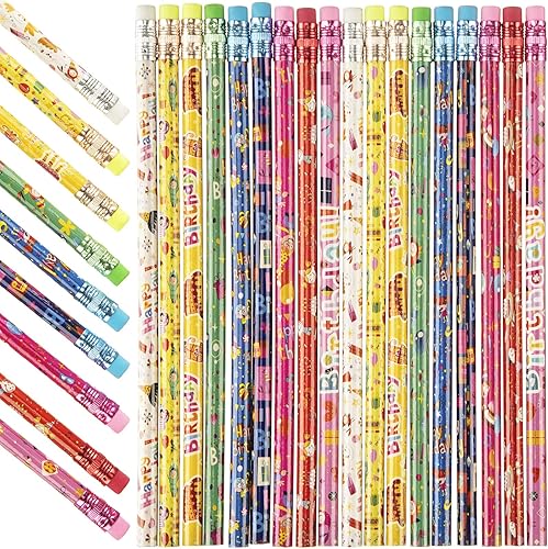 Yahenda 200 lápices de feliz cumpleaños, multicolor, 7.5 pulgadas, con borradores superiores, lápices de plomo para el aula para niños, profesores,