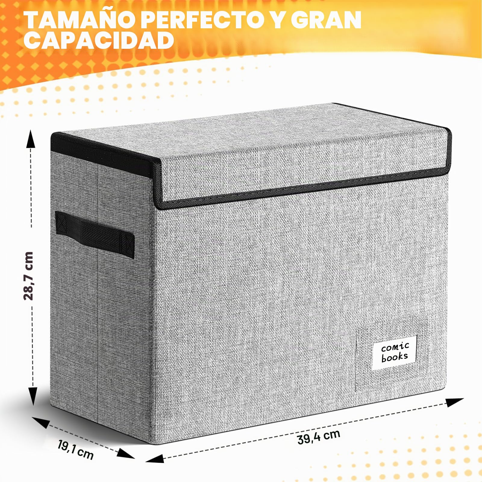 Leffis Almacenamiento de cómics, caja de cómics de 15.5 x 7.5 x 11.3 pulgadas, caja corta plegable con tapas para 150 cómics, contenedor resistente para libros de cómics