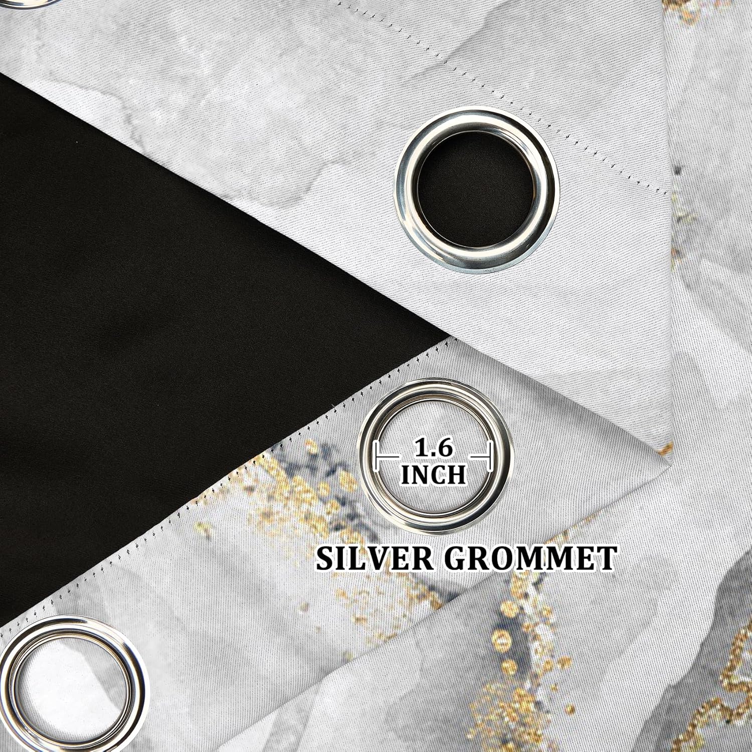 Renaiss 26 x 63 Inch White Gold Blackout Curtains for Bedroom Living Room Metallic Gold Marble Patterned Curtain Grommet Modern Abstract Thermal Insulated Window Treatments Black Liner 2 Panels