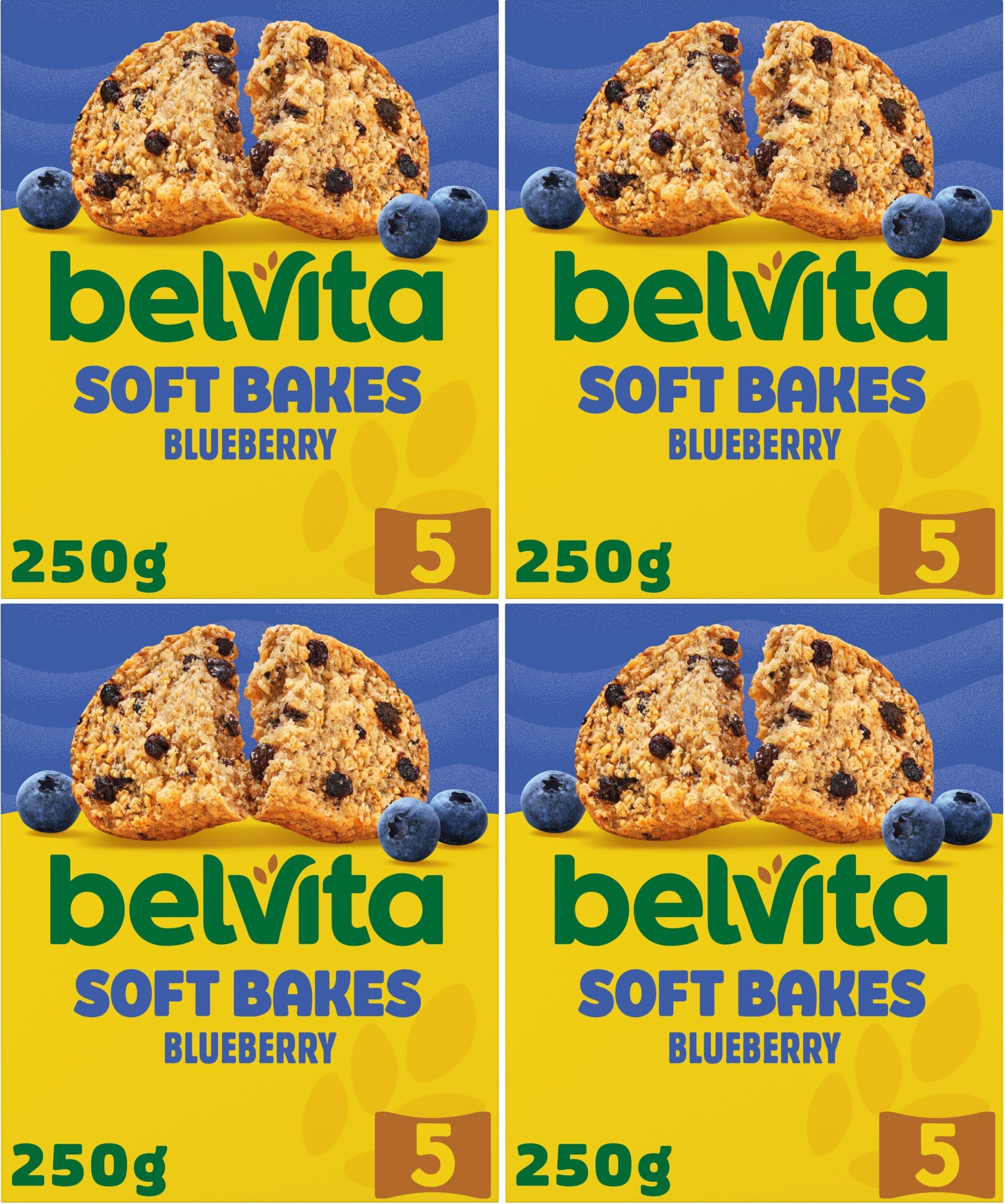 Breakfast Biscuits Soft Bakes Filled with Blueberry, Soft Biscuits with Blueberry Filling with 5 Wholegrains & Fibres, 250 g (Pack of 4)