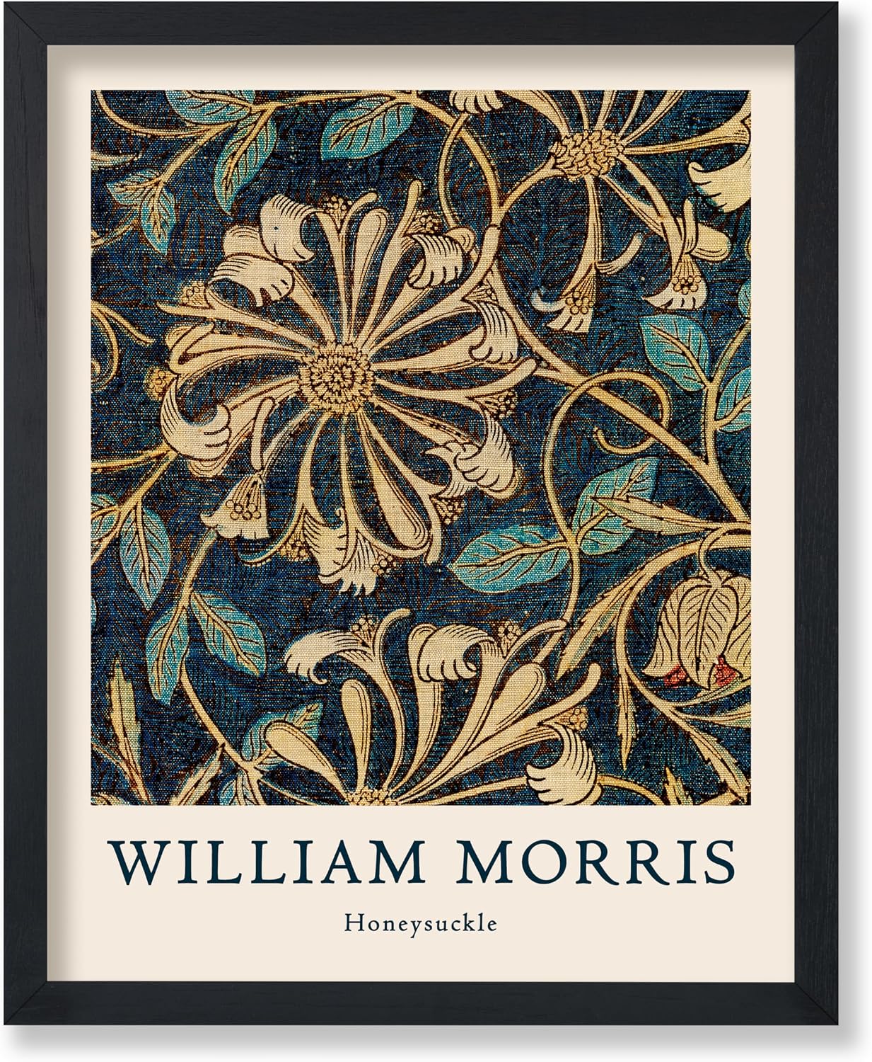 Poster Master Vintage William Morris Poster - Retro Honeysuckle Print - Textile, Flower & Leaves Art - Botanical Print - Floral Design - Aesthetic Living Room Wall Decor - 8x10 UNFRAMED Wall Décor