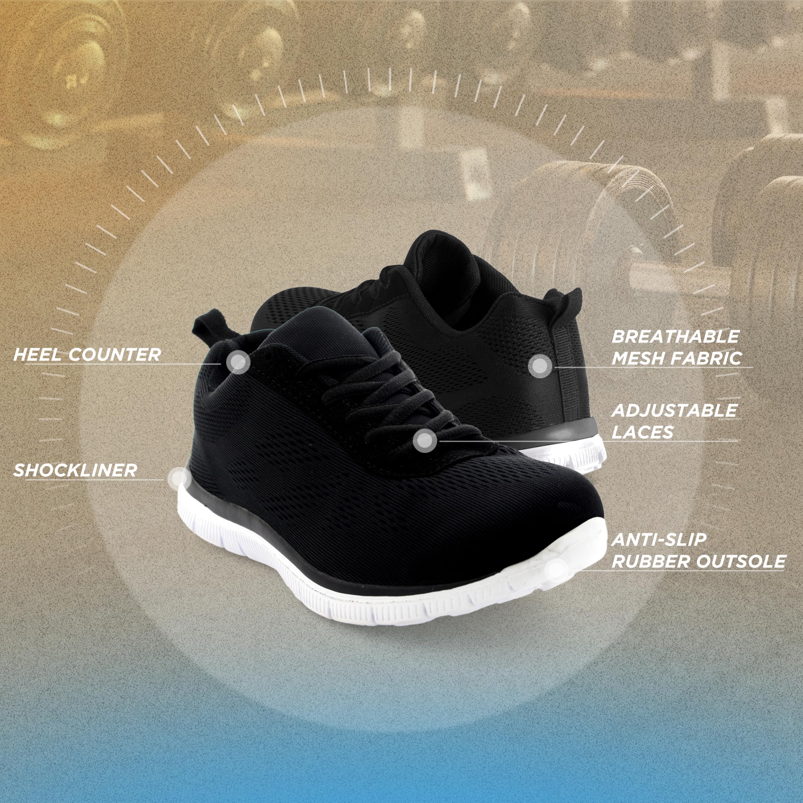 Get Fit Women's Lightweight Running Trainers - Breathable Mesh Gym Shoes with Cushioned Sole - Comfortable Walking & Fitness Sneakers - Lace-Up Athletic Footwear - Black/White - 9-42
