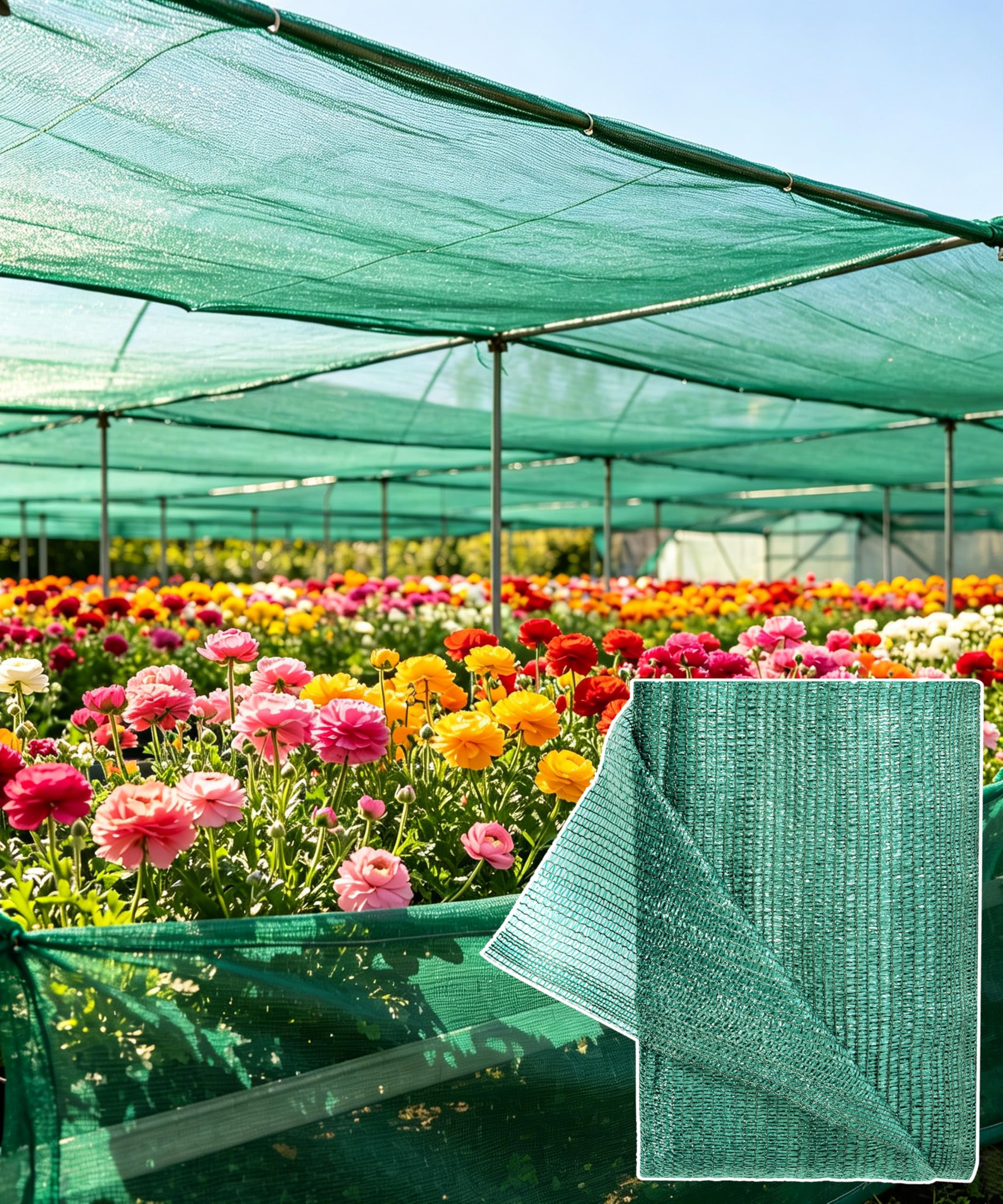 e.share Shade Cloth, 40%-50% Sunblock UV Protection, 20 FT X 20 FT, Green Sun Mesh Net for Garden Plant Cover, Flowers,Greenhouse,Patio,Vegetables,