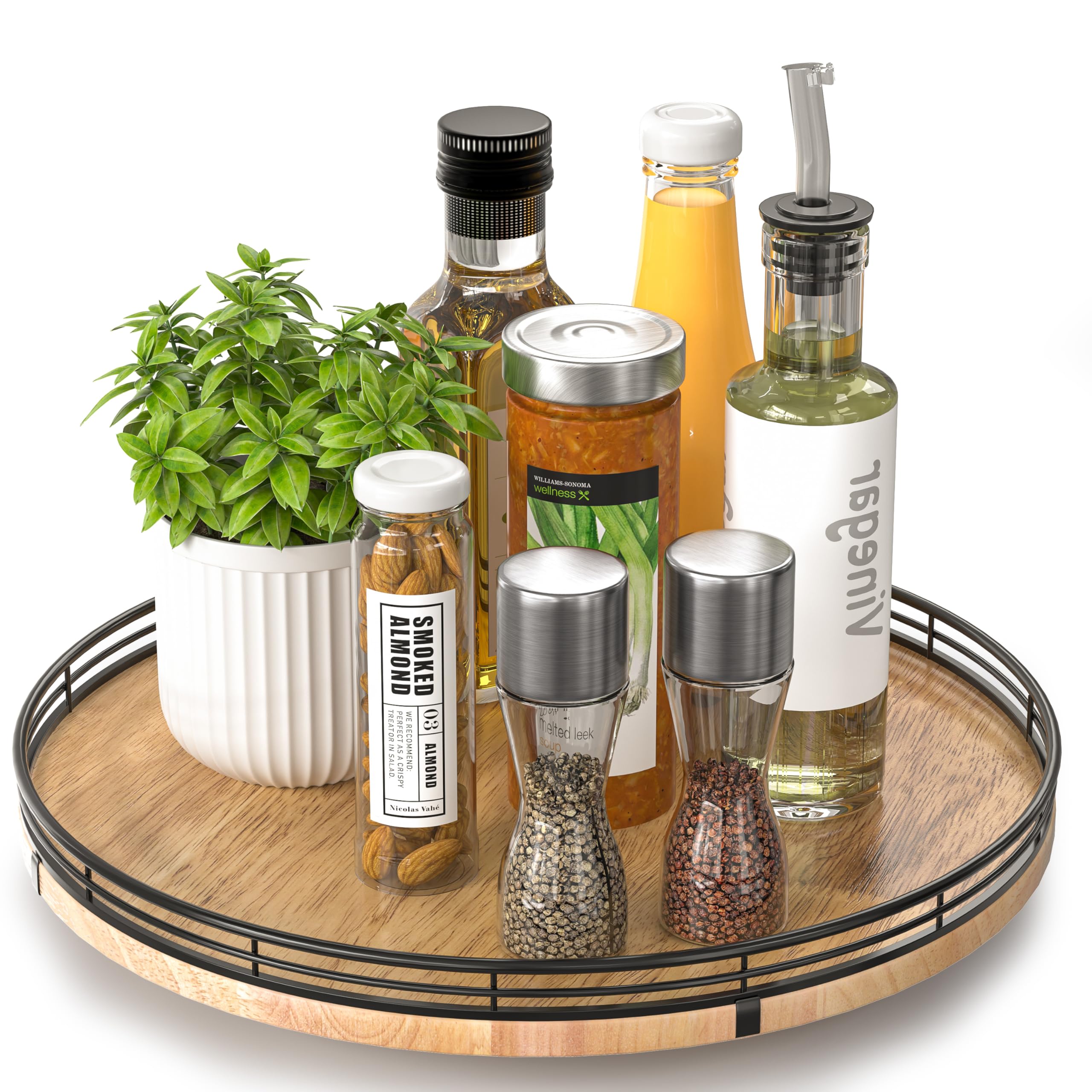 Farmhouse Oak 24" Lazy Susan Turntable Organizer For Cabinet, Round