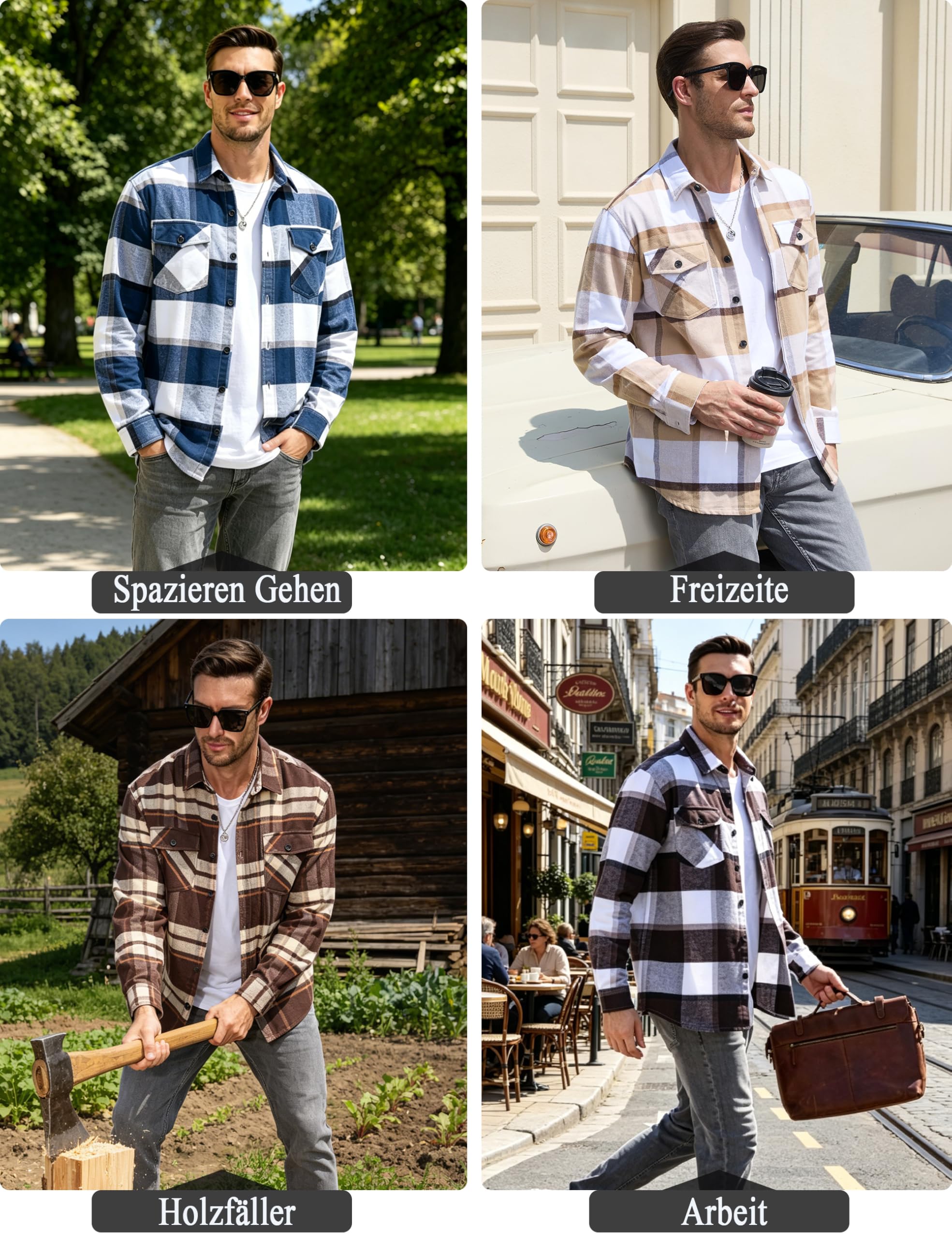 TACVASEN Flanellhemd Herren Hemd Kariert Baumwolle Thermo Holzfällerhemd | Warm Freizeit Hemden mit Brusttasche