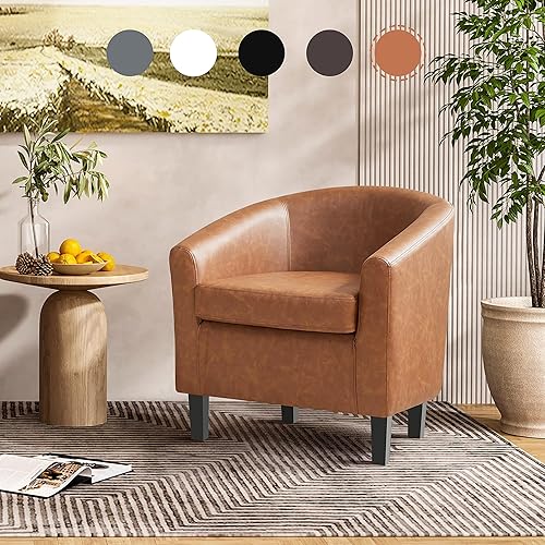Miniatura 58 de Yaheetech Silla de club de cuero, silla decorativa de piel sintética, sillón moderno para sala de estar con patas de madera y asiento acolchado para
