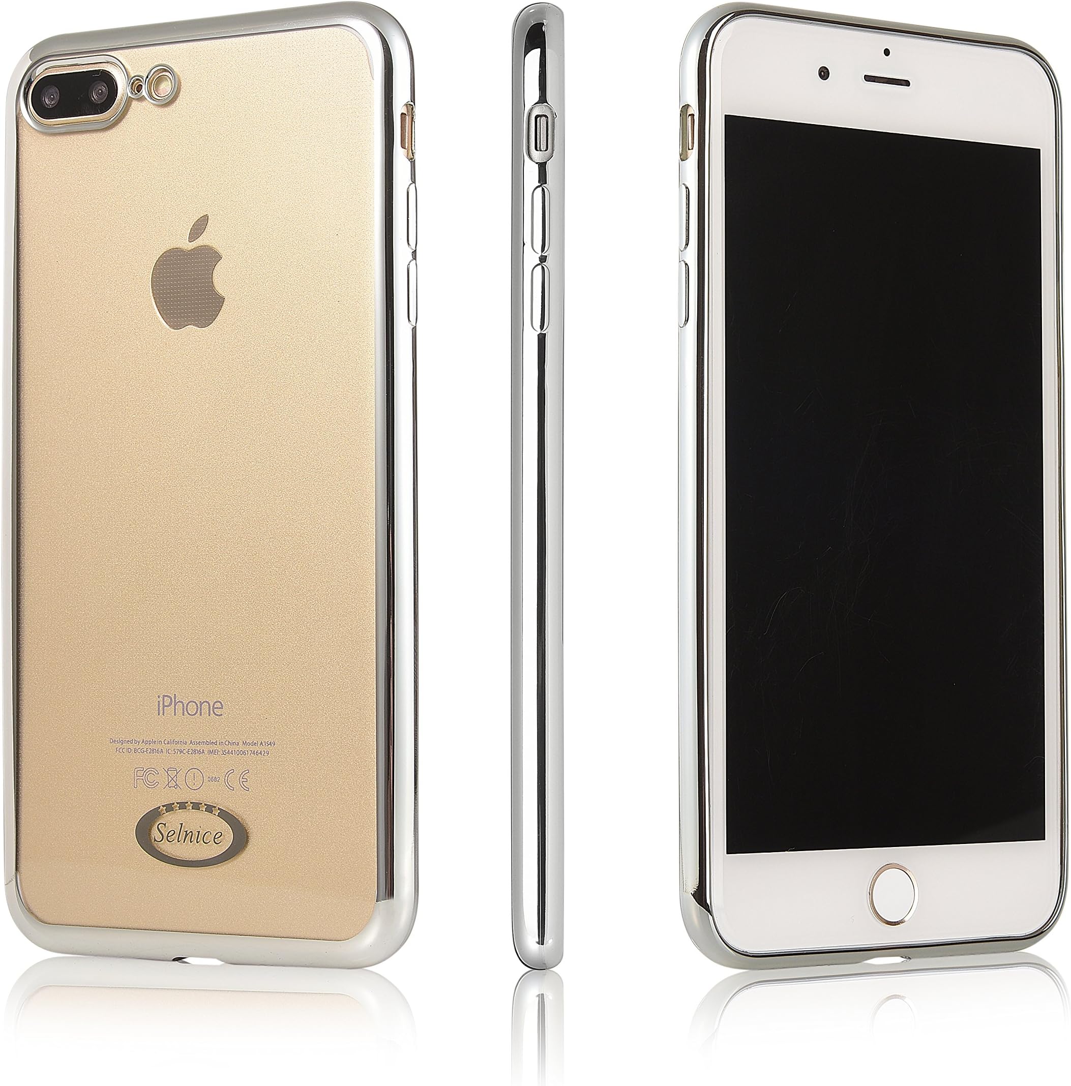 iPhone 7 plus Case Selnice Soft Slim Fit Flexible Clear Transparent [Electroplating Frame] Premium TPU Case for Apple iPhone 7 plus (Silver)