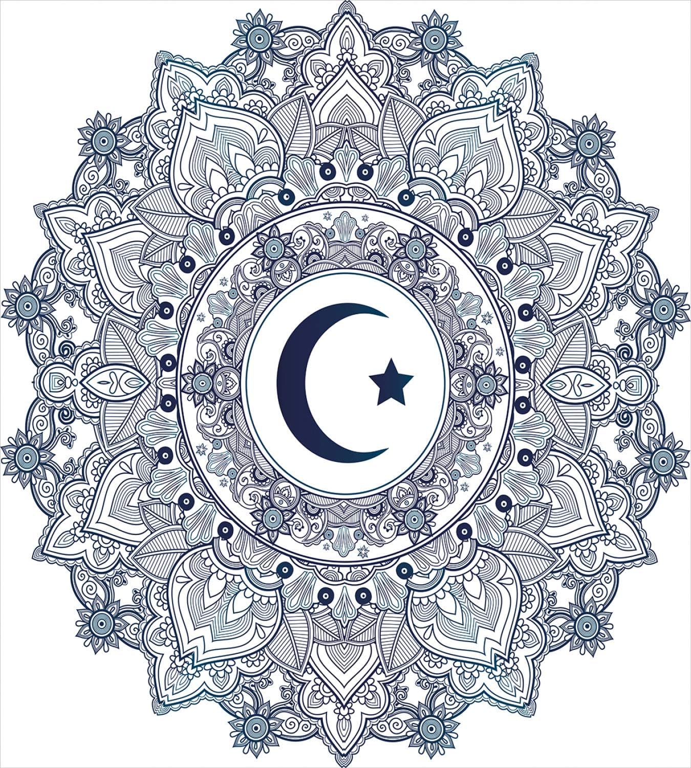 Ambesonne Moon Duvet Cover Set, Eastern Design Celebration Vintage Circle Pattern, Decorative 3 Piece Bedding Set with 2 Pillow Shams, Queen Size, Dark Blue White Teal