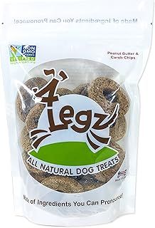 4Legz Peanut Butter & Carob Chips Dog Treats – Healthy, Crunchy, Vegan Biscuits with Whole & Real Ingredients – All Natural & USA‐Baked, (7 Ounce, Pack of 3)