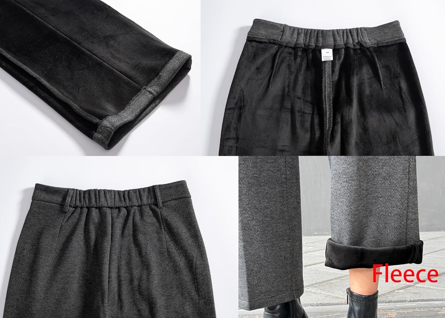 Women's Wool Blend Vintage Tweed Winter Pants Fleece Lined Thermal Wide Leg Crop Dress Casual Pants - Image 5