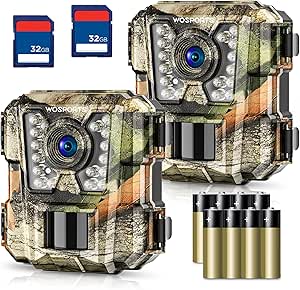 WOSPORTS Mini Trail Camera 2 Pack, 24MP 1080P HD Game Camera with SD Card and 8AA Batteries, Fast Trigger Time Infrared Night Vision Hunting Camera for Wildlife Monitoring asin的图片