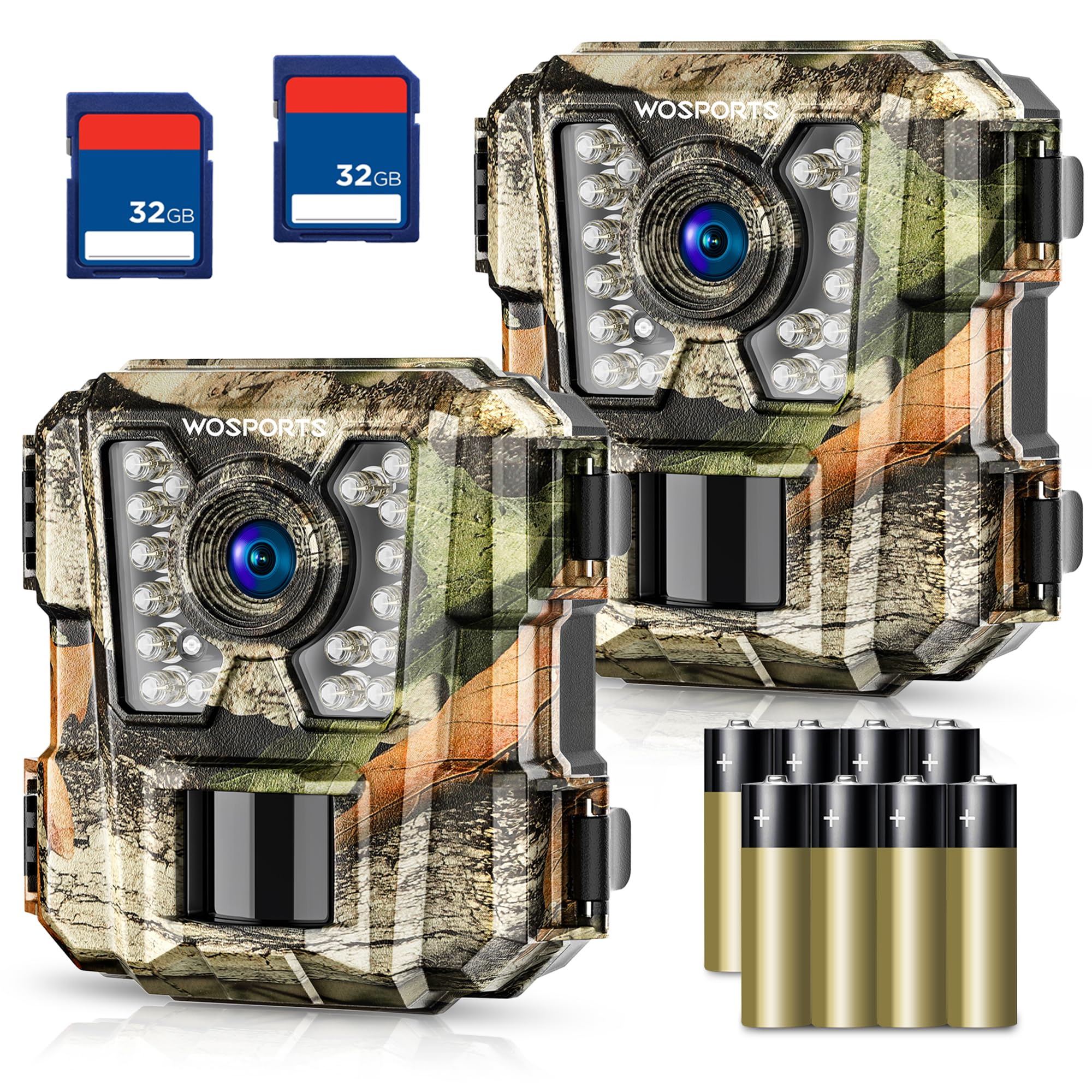WOSPORTS Mini Trail Camera 2 Pack, 24MP 1080P HD Game Camera with SD Card and 8AA Batteries, Fast Trigger Time Infrared Night Vision Hunting Camera for Wildlife Monitoring
