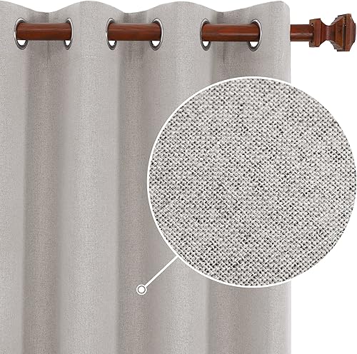 Deconovo - Cortinas de lino completamente opacas de sala de estar, cortinas de oscurecimiento con textura de lino de 84 pulgadas de largo para sala