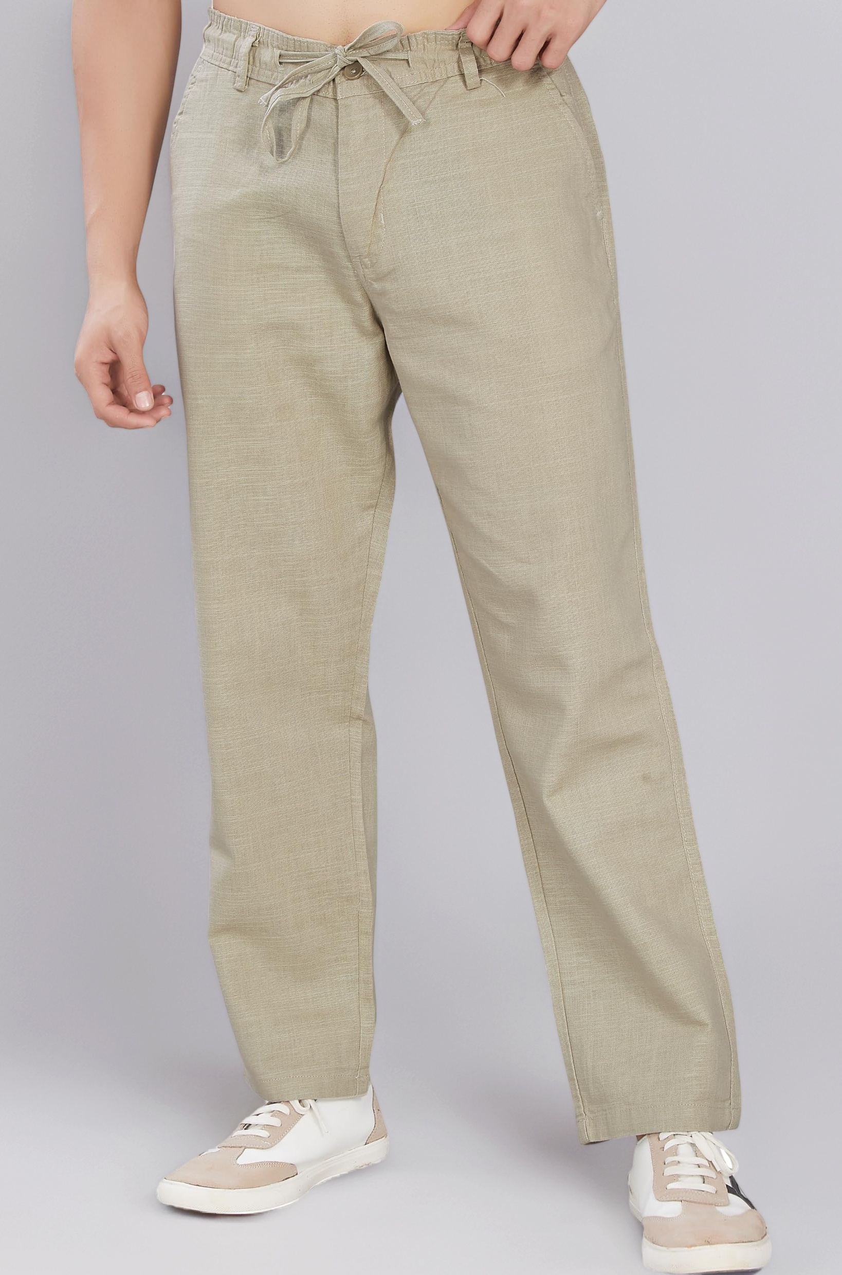 Men's Relaxed Fit Cotton Linen Blend Trousers