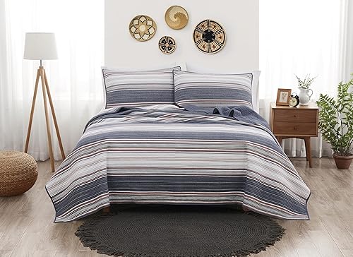 Brooklyn Loom Hudson Stripe Yarn Dye Collection, juego de edredón de 3 piezas, tamaño King, azul multicolor (QS4875KG-2300)