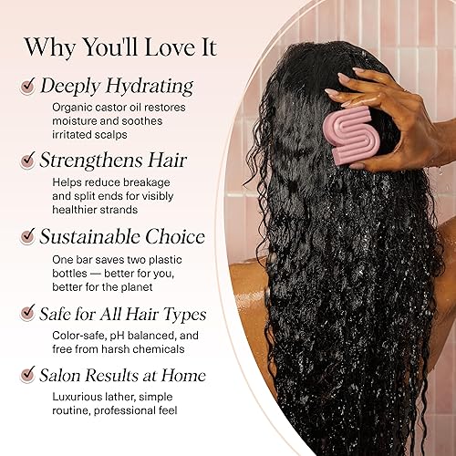 Miniatura 3 de Kitsch - Barra de champú nutritivo de aceite de ricino profesional - Champú ecológico sin botella Hidrata e hidrata el cabello opaco y seco. Champú