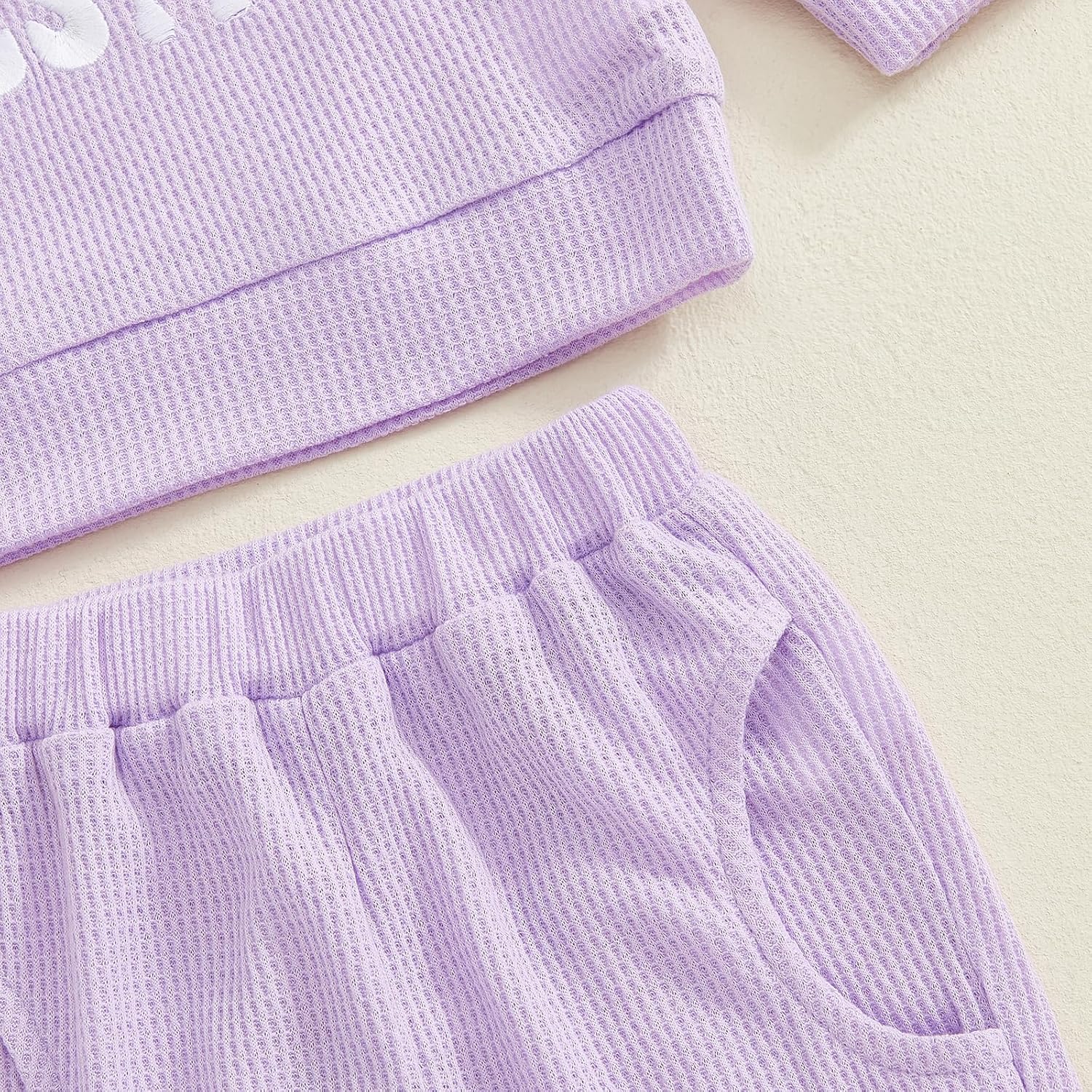 SAYOO Aunties Bestie Baby Clothes Gender Neutral Baby Boy Girl Embroidery Waffle Sweatshirt Pullover Solid Pant Fall Outfit - Image 8