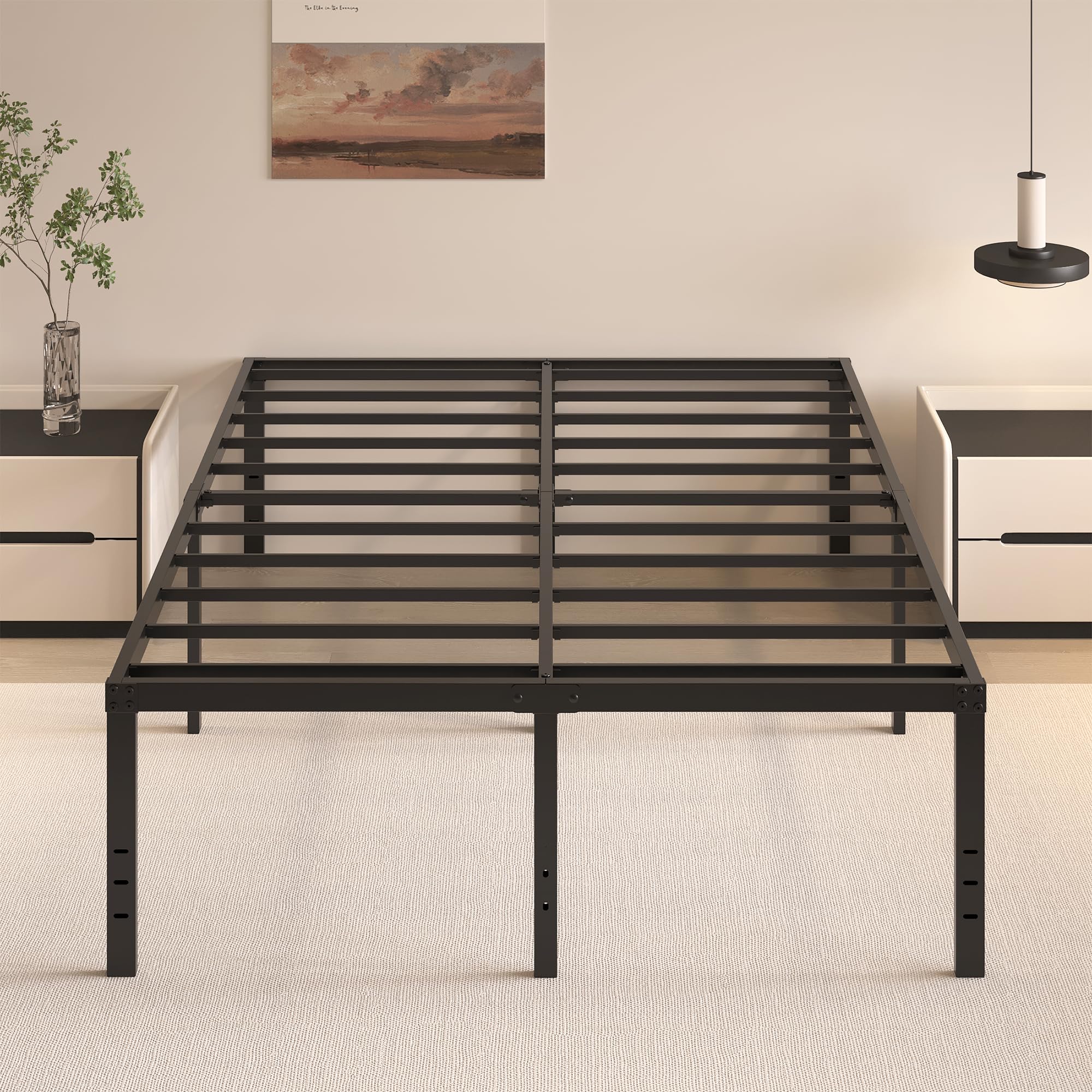 HOBINCHE 20 Inch King Size Bed Frame, No Box Spring Needed, Heavy Duty Black Metal Platform Mattress Foundation with Steel Slats, Non-Slip Noise Free