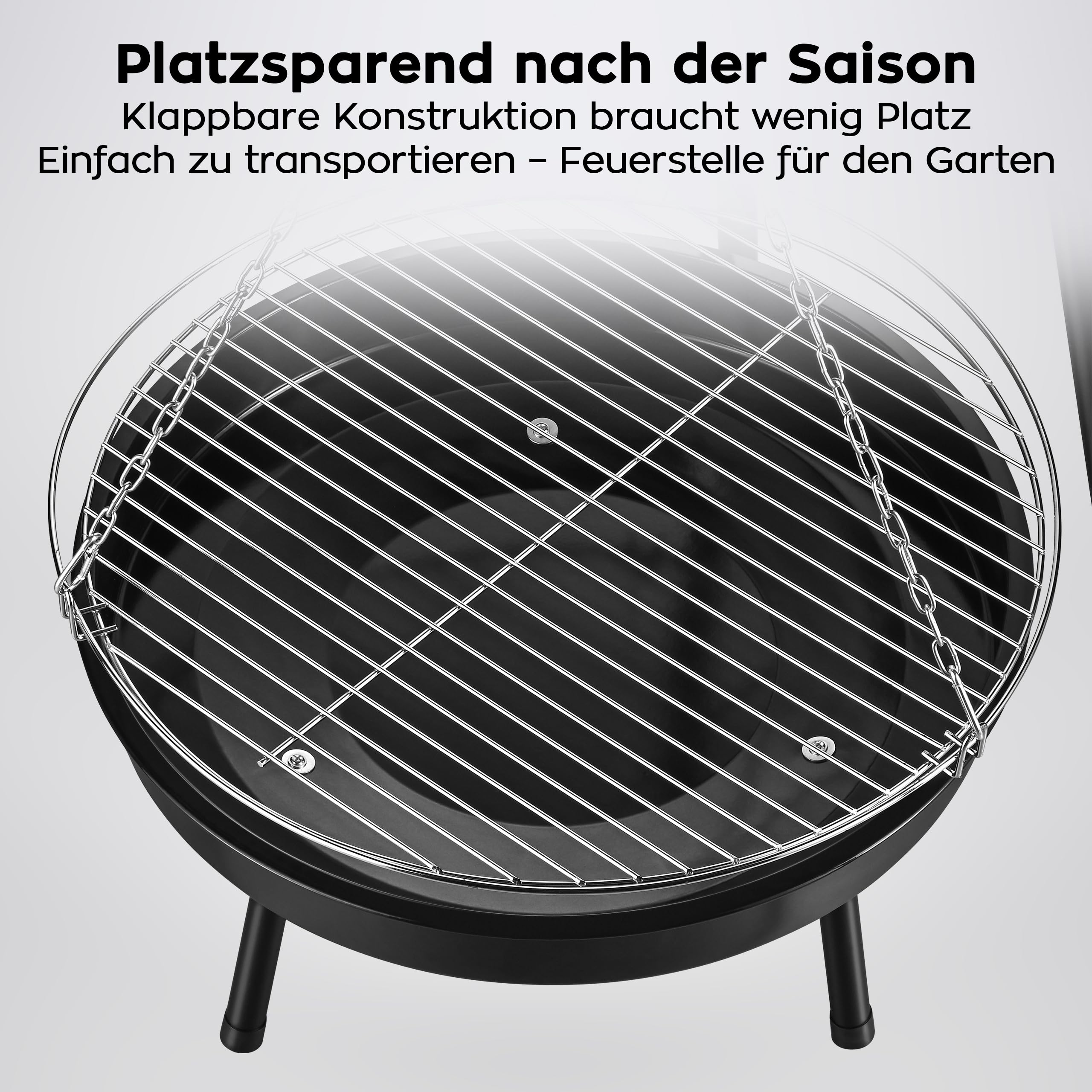 Gregman Roast 30 Holzkohlegrill 2in1 mit höhenverstellbarem Grillrost | Schwenkgrill mit Feuerschale - Dreibein für Feuerschale - faltbarer Gartengrill für Terrasse und Camping - Schwarz