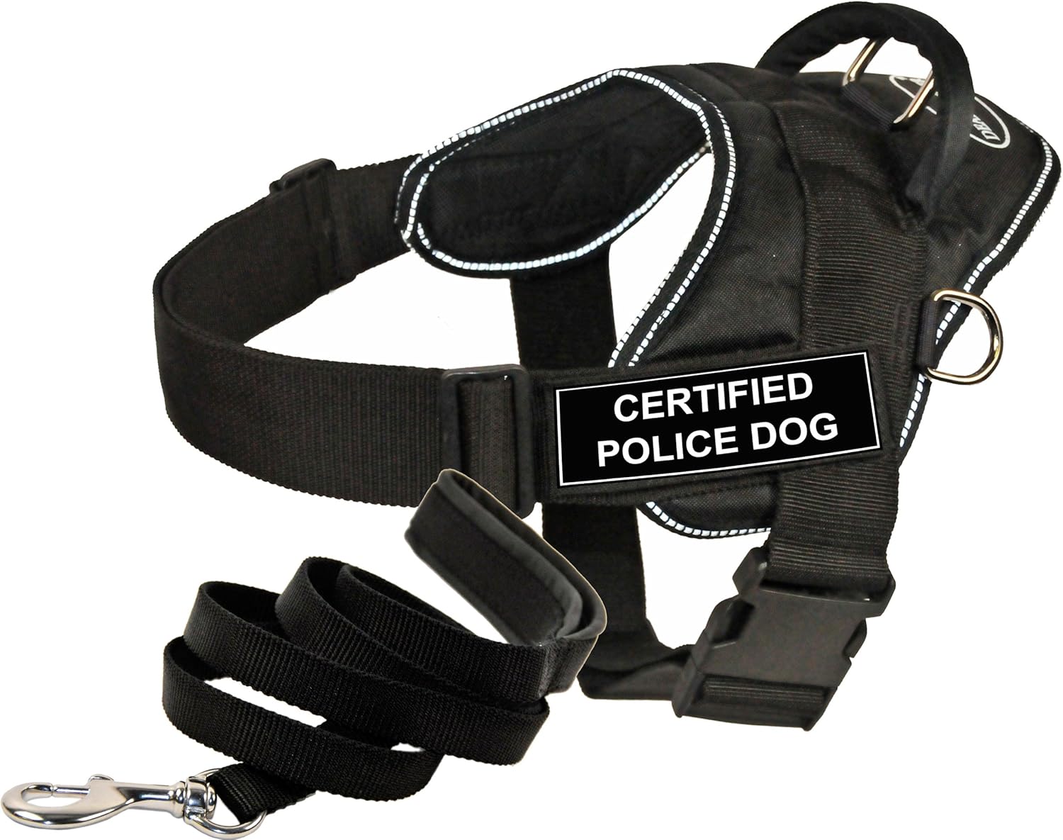 Dean and Tyler 20 by 23-Inch Certified Police Dog Harness with 6-Feet Padded Puppy Leash, Black