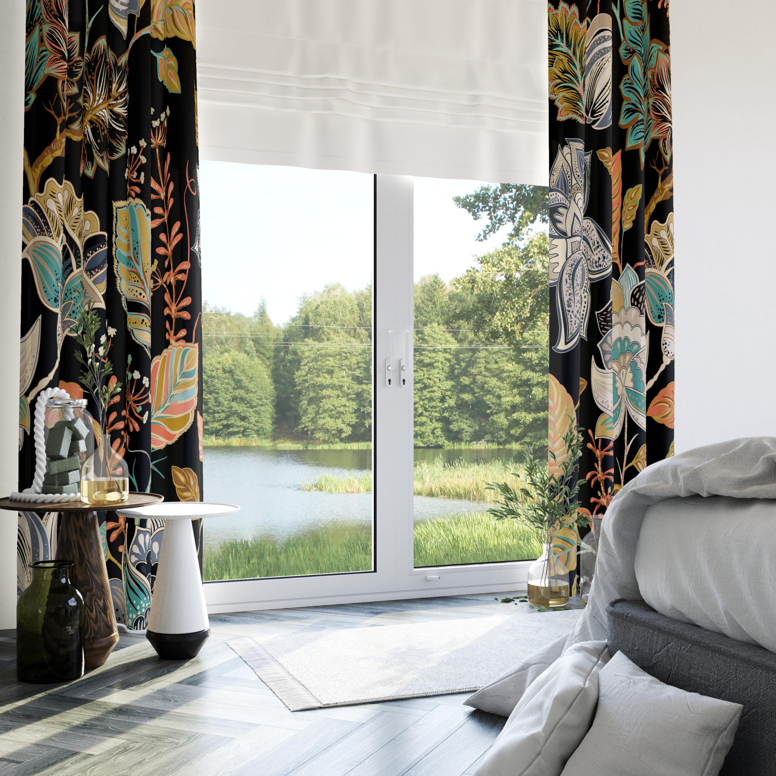 Juego De Cortinas De Cocina Diseño Floral Bordadas Beige | Meses Sin