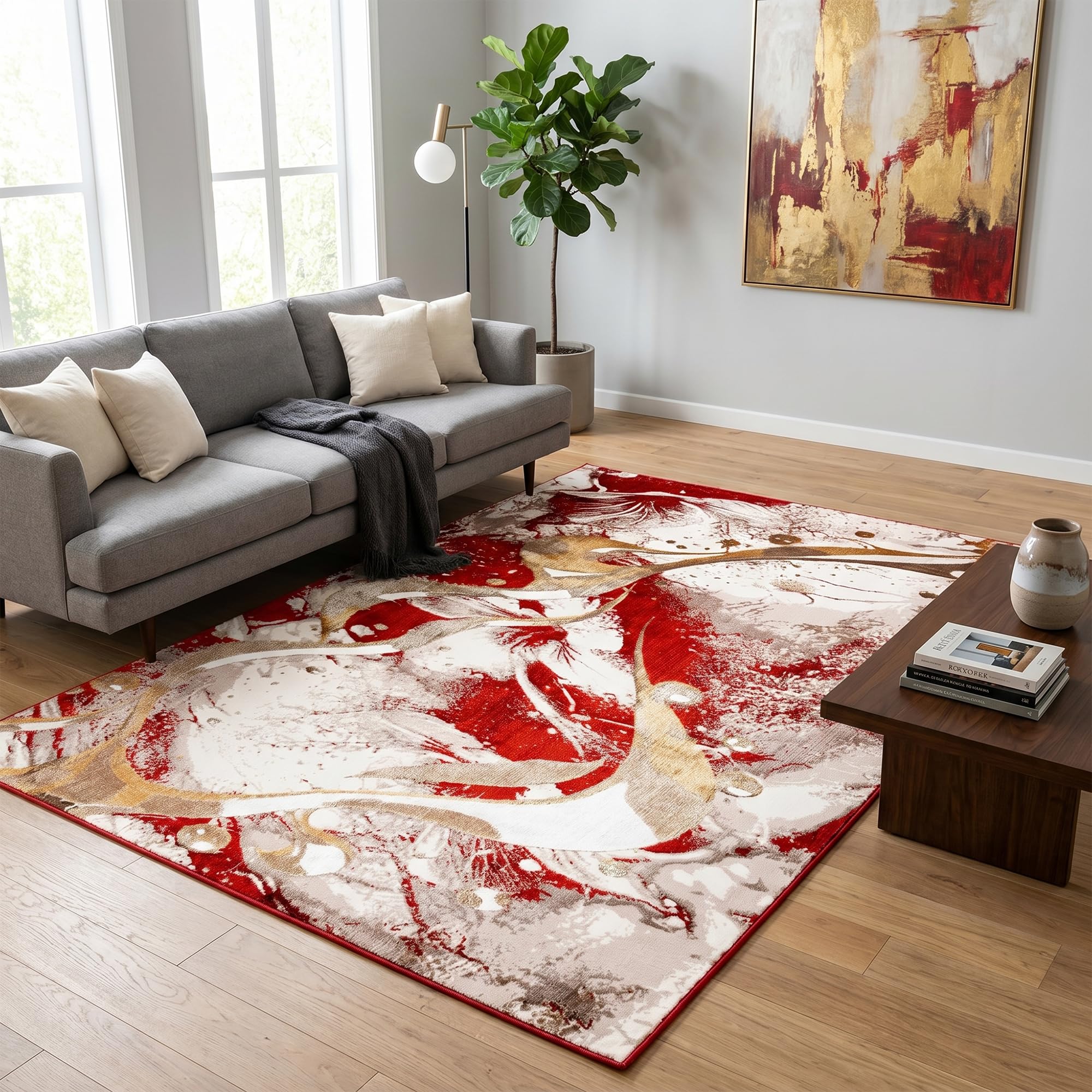 Rugs Inn Marble Luxe Rug - Large Fluffy Area Rug Carpet Washable Non-Slip Soft Modern Indoor Floor Rug for Living Room, Bedroom, Hallway, Lounge (Rust, 160x230 cm)