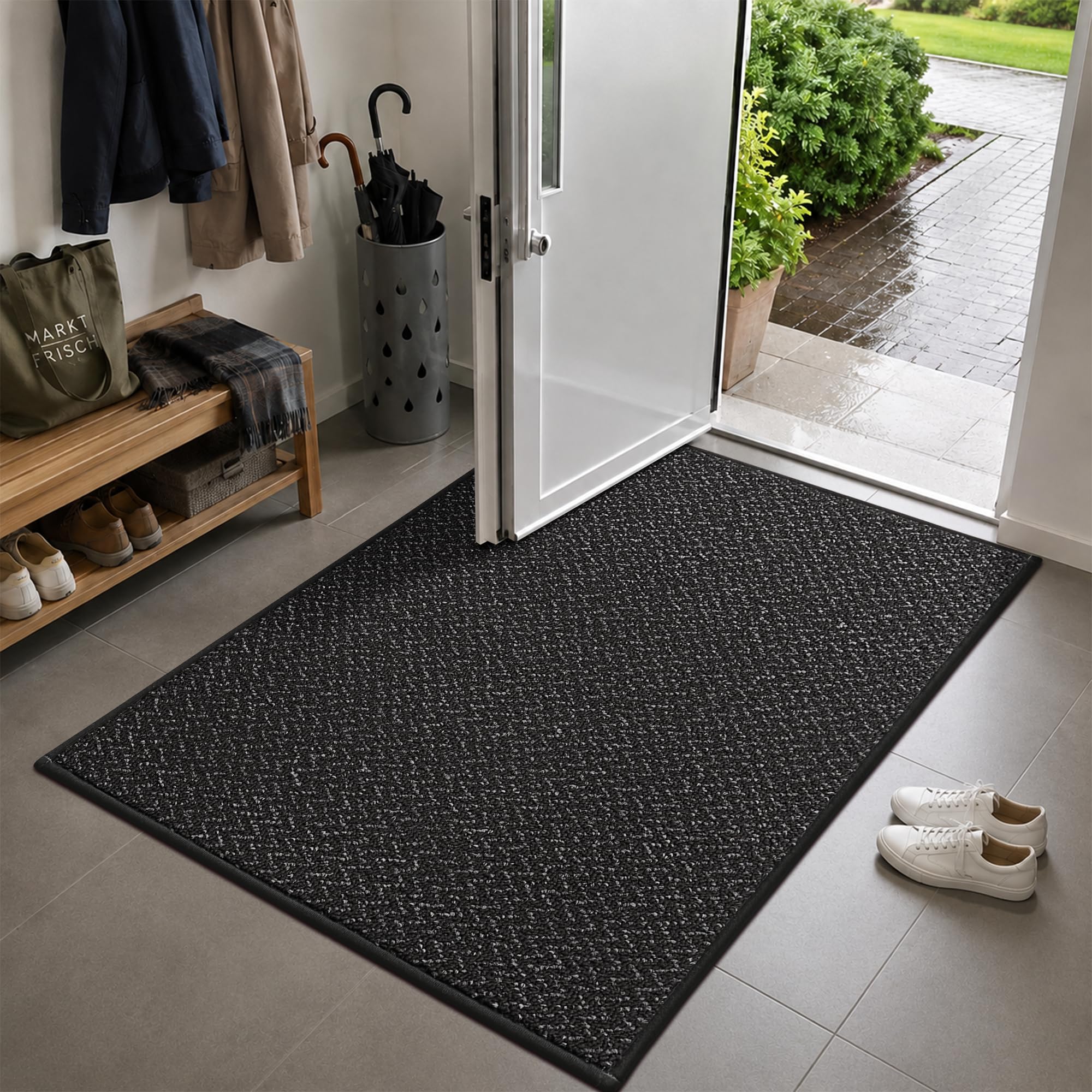 Paillasson d'entrée anti-saleté tapis intérieur lavable antidérapant noir 90x150 cm