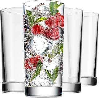 Godinger Highball Glasses Set of 4 - 14oz Italian Made Tall Cocktail Water Glasses, Dishwasher Safe
