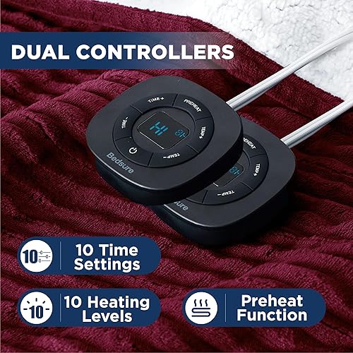 Vista 75 de Bedsure Manta eléctrica individual – Manta térmica de franela suave acanalada, manta térmica con 10 ajustes de tiempo, 6 ajustes de calor